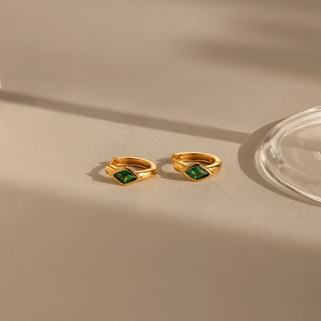 Rhombus Birthstone Huggies Silver 18K Gold Plated