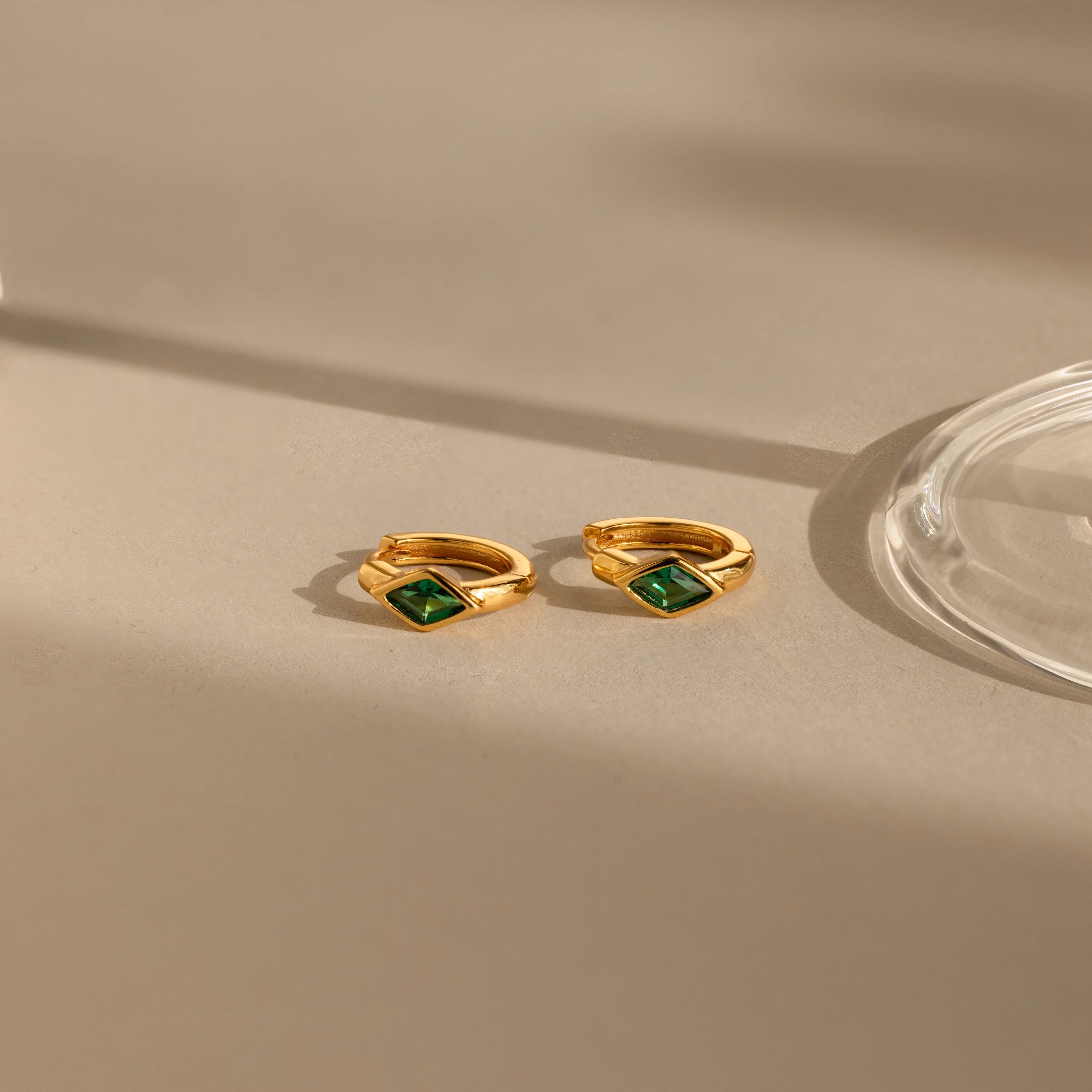 Rhombus Birthstone Huggies Silver 18K Gold Plated