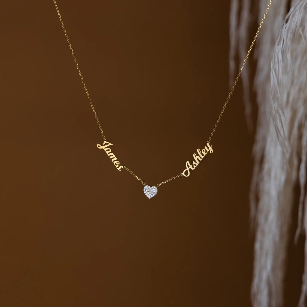 Mellow Name Heart Necklace Silver 18K Gold Plated