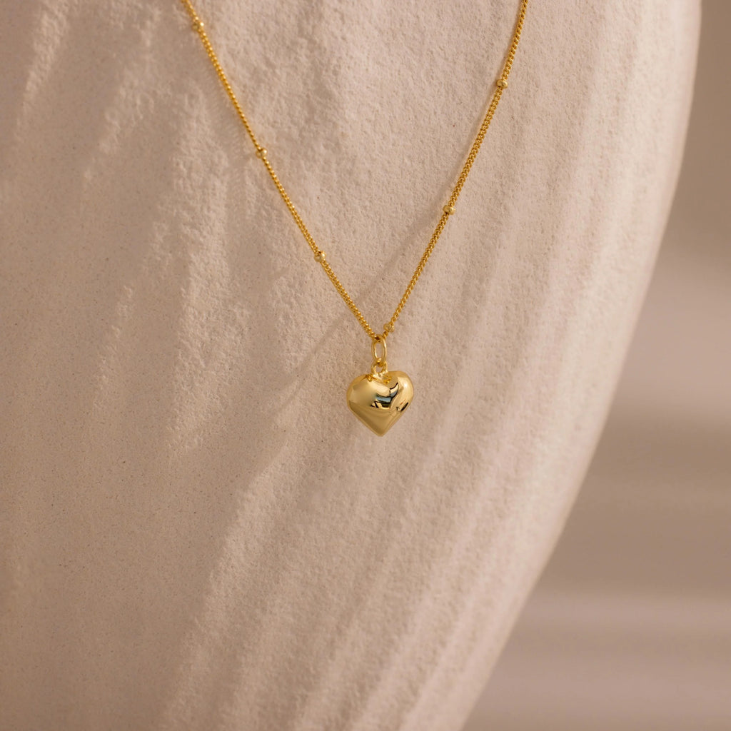 Puff Heart Charm Necklace Silver 18K Gold Plated