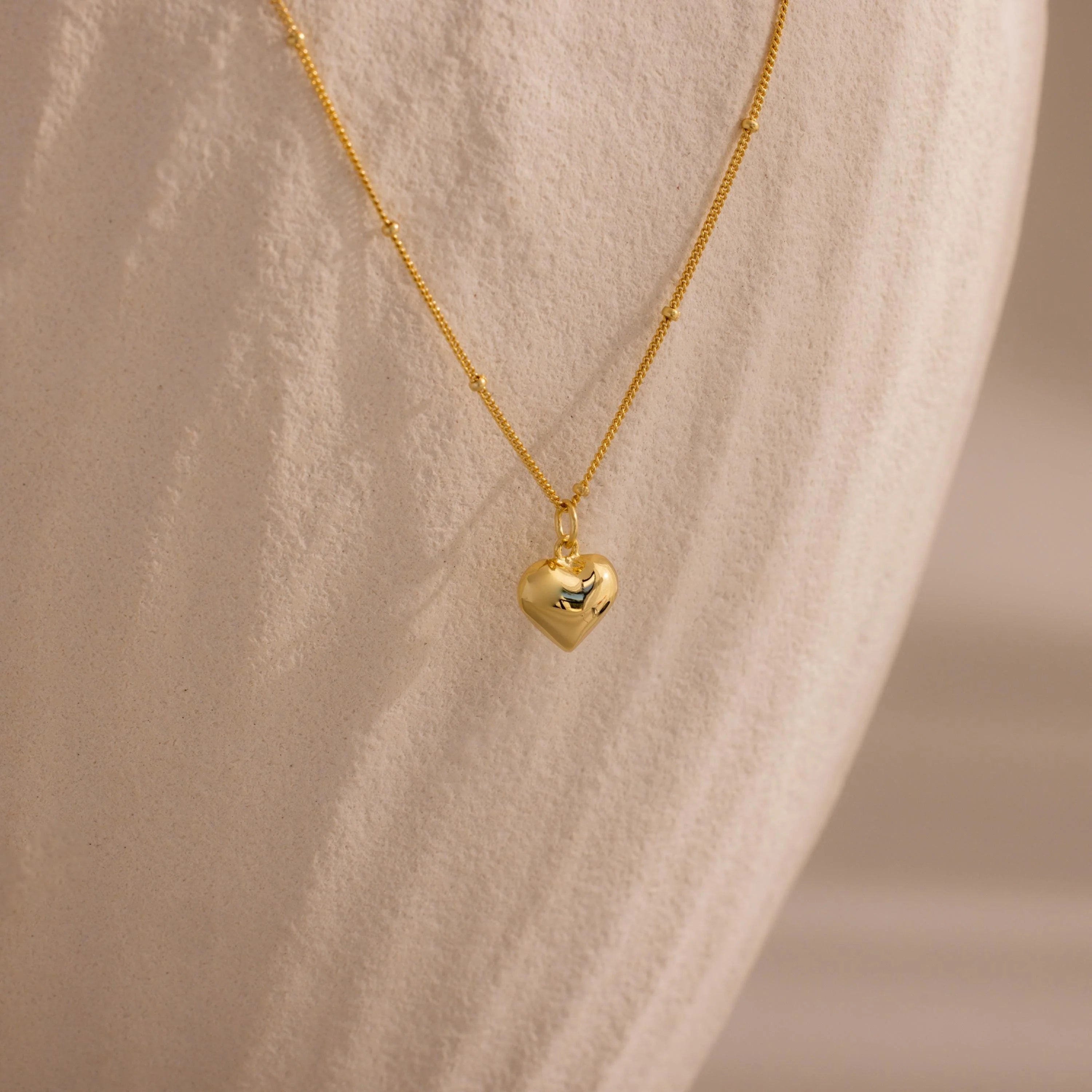 Puff Heart Charm Necklace Silver 18K Gold Plated
