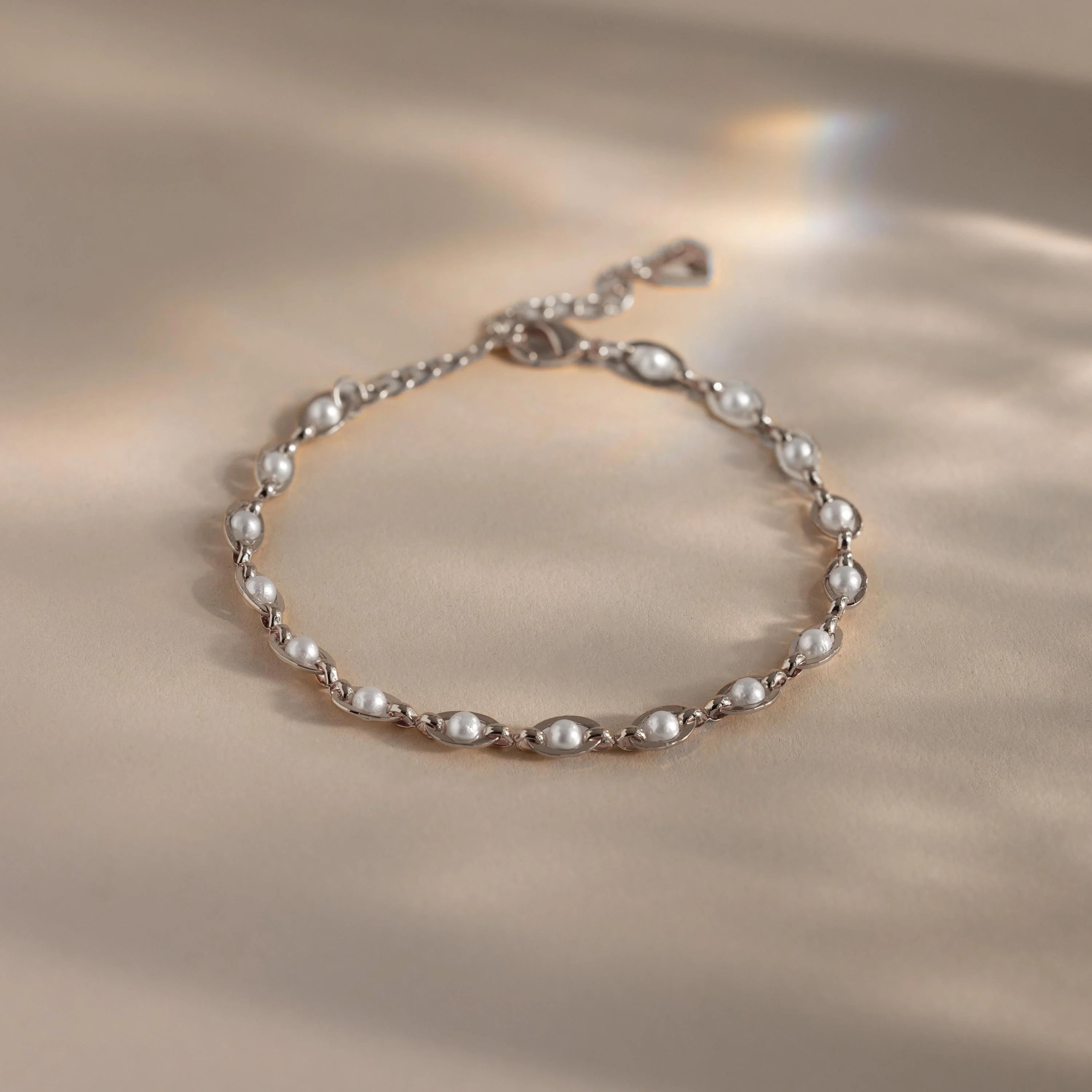 Eternity Pearl Links Anklet Silver 18K Gold Plated