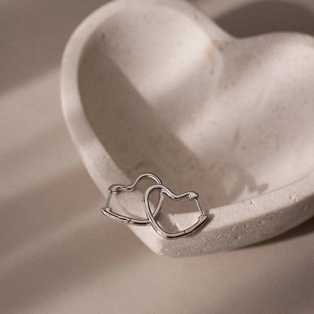 Heart Hoops Silver 18K Gold Plated