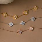 Pearl Clover Letter Necklace Silver 18K Gold Plated