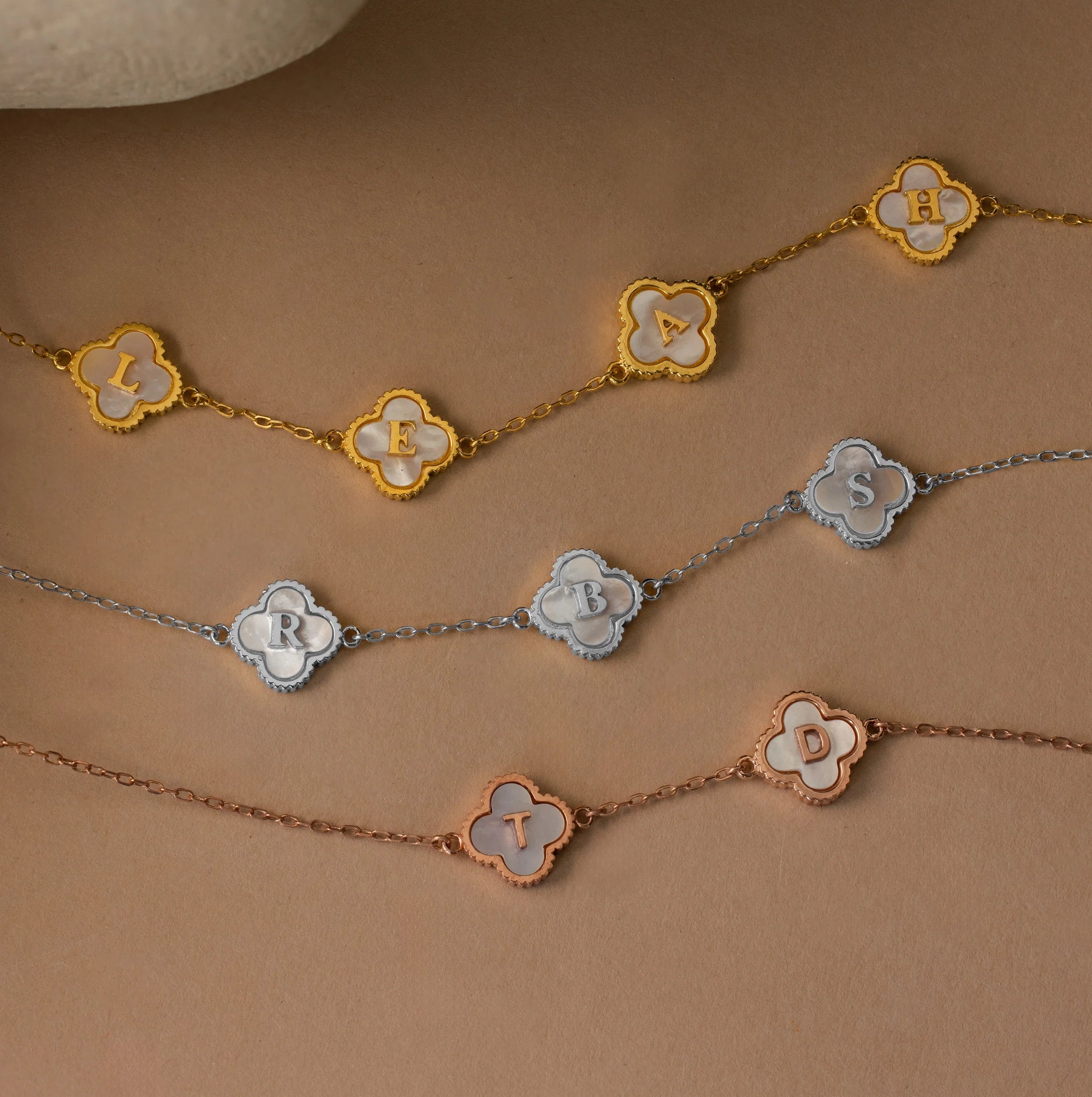 Pearl Clover Letter Necklace Silver 18K Gold Plated