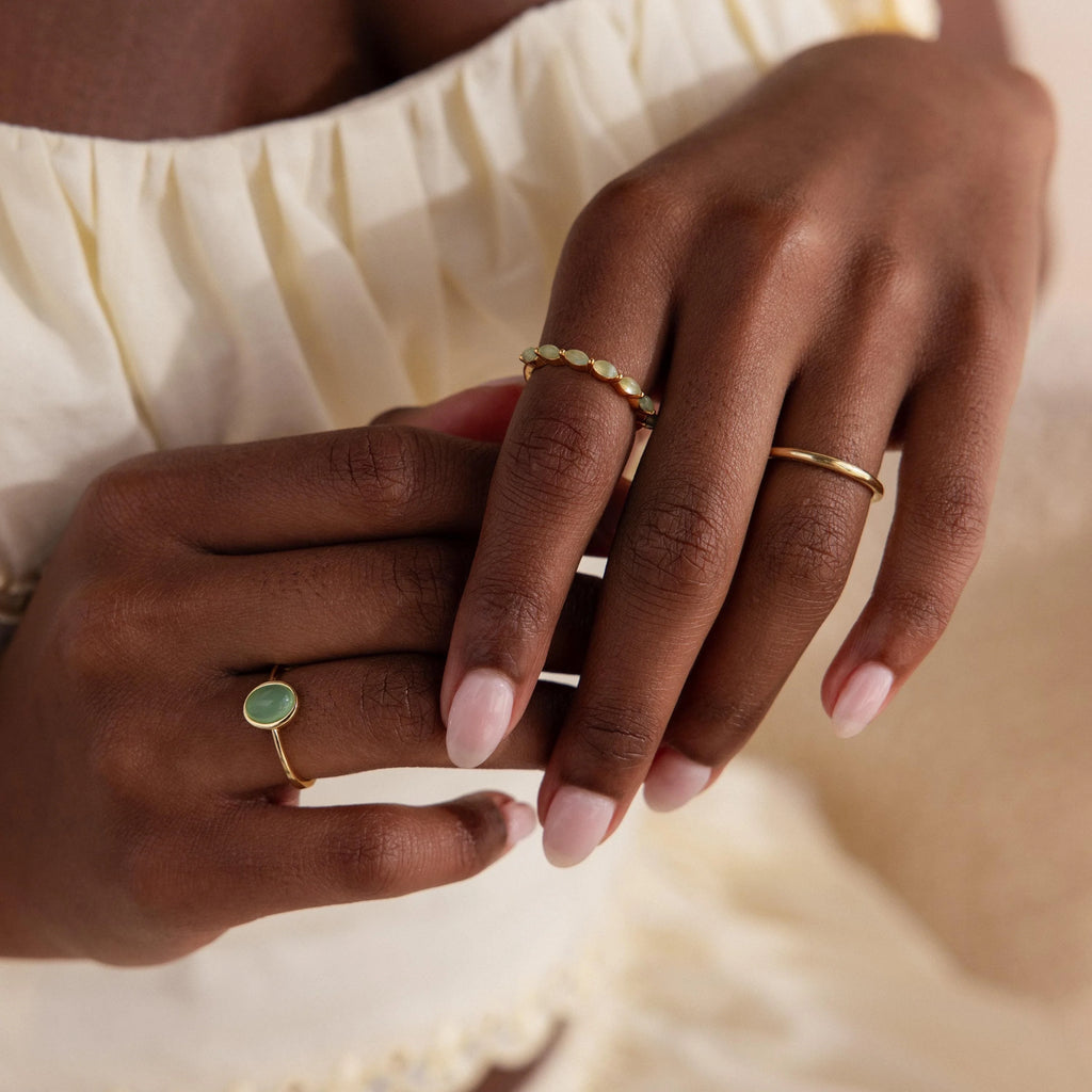 Marquise Jade Ring Silver 18K Gold Plated