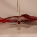 Pave Garnet Heart Necklace Silver 18K Gold Plated