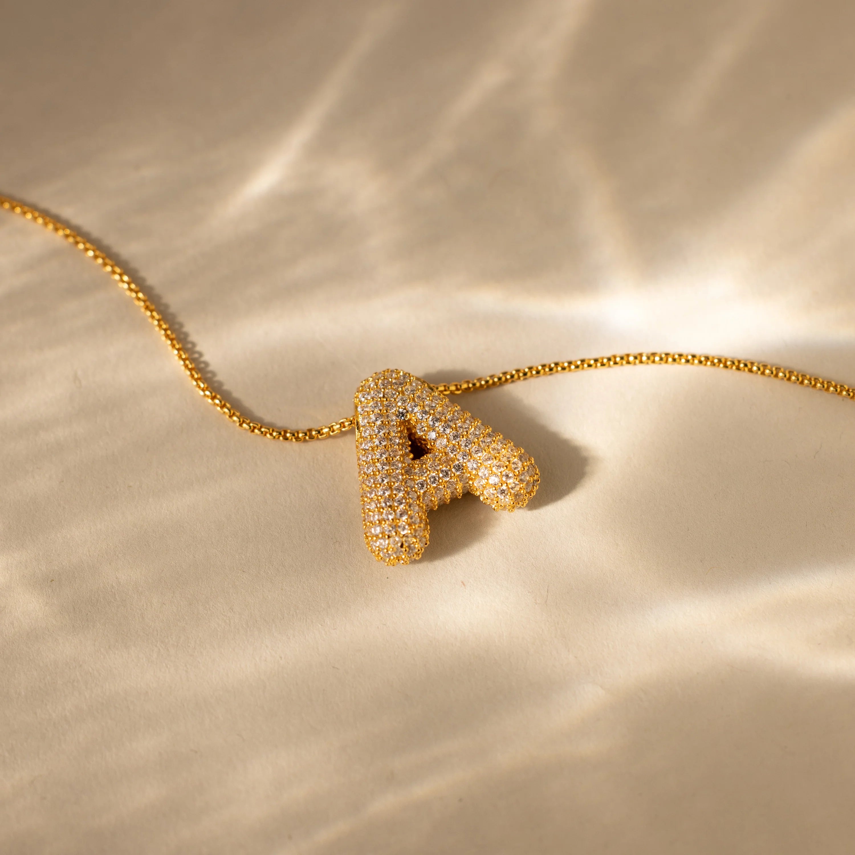 Pave Puff Letter Necklace Silver 18K Gold Plated