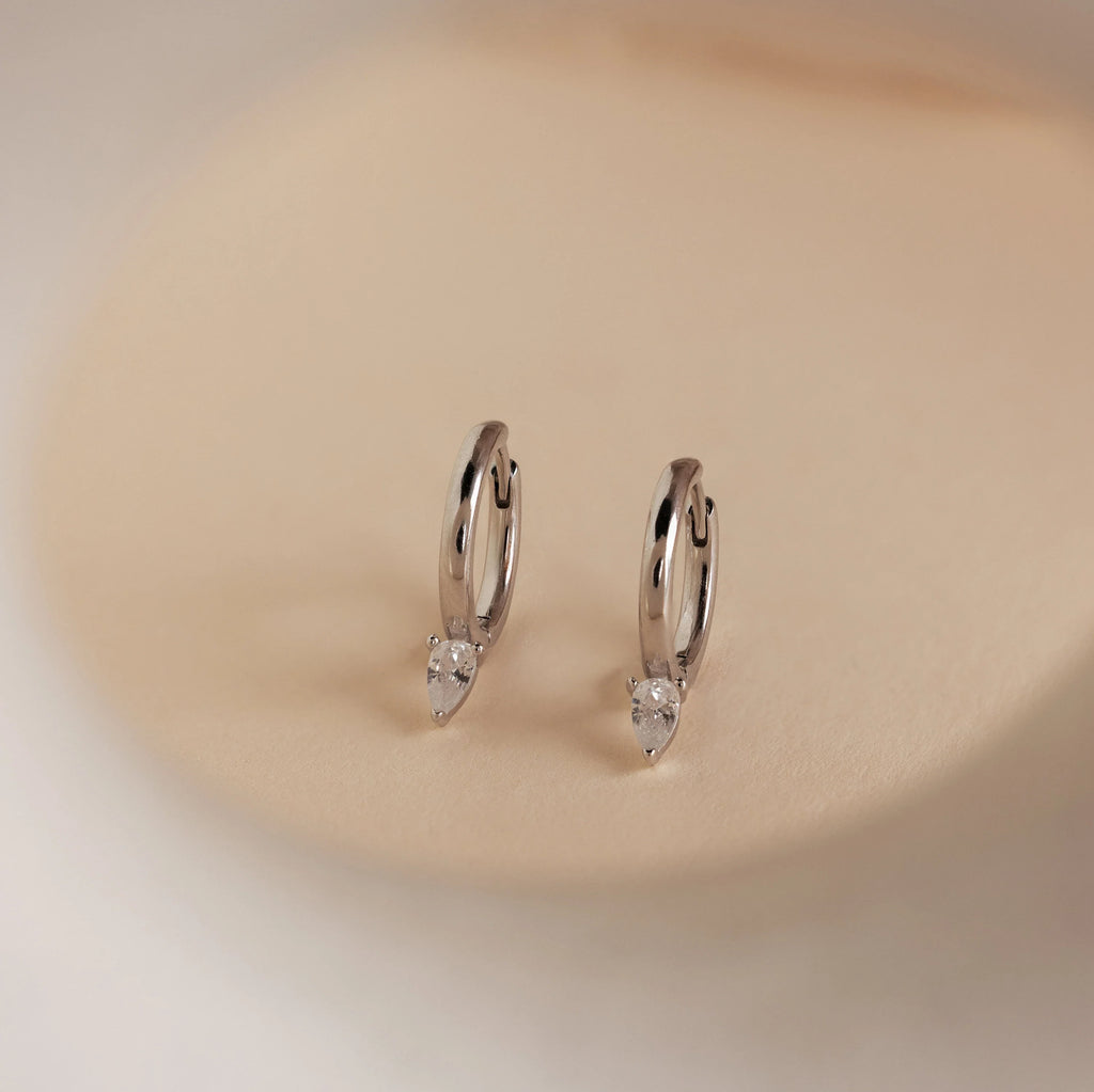 Pear Diamond Drop Hoops Silver 18K Gold Plated