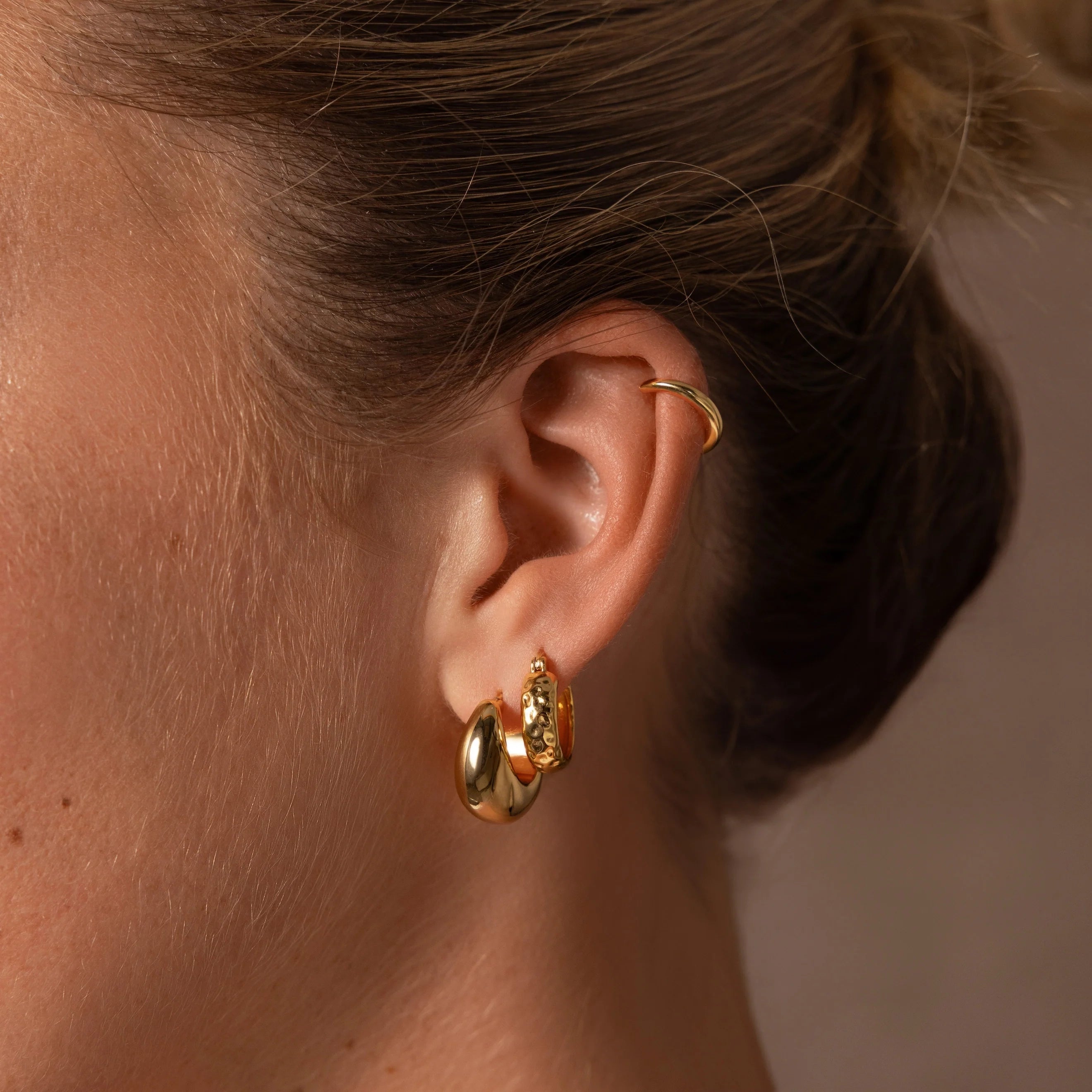 Bold Hammered Huggies Silver 18K Gold Plated