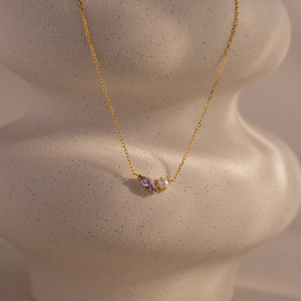 Marquise Alexandrite & Pearl Necklace Silver 18K Gold Plated