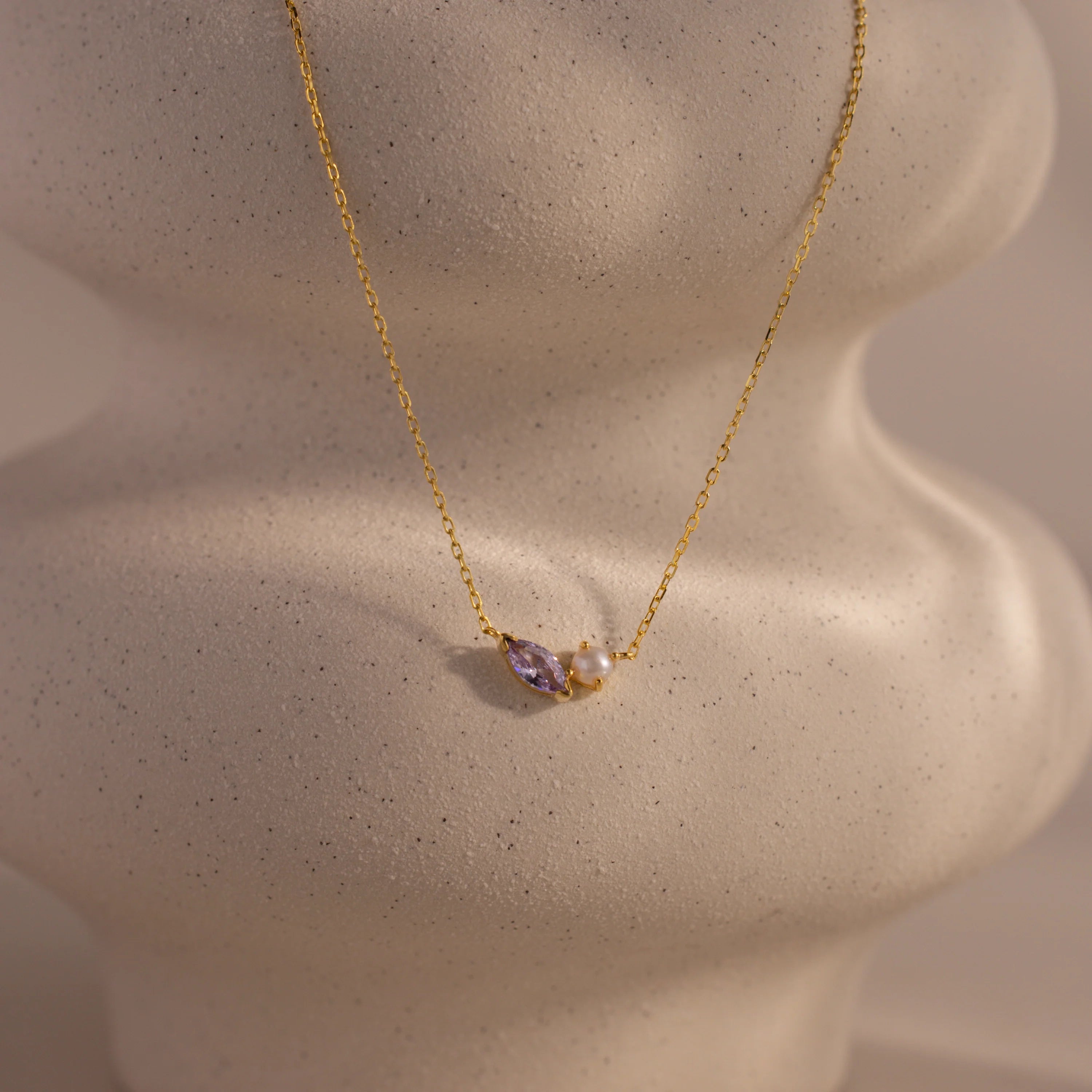 Marquise Alexandrite & Pearl Necklace Silver 18K Gold Plated