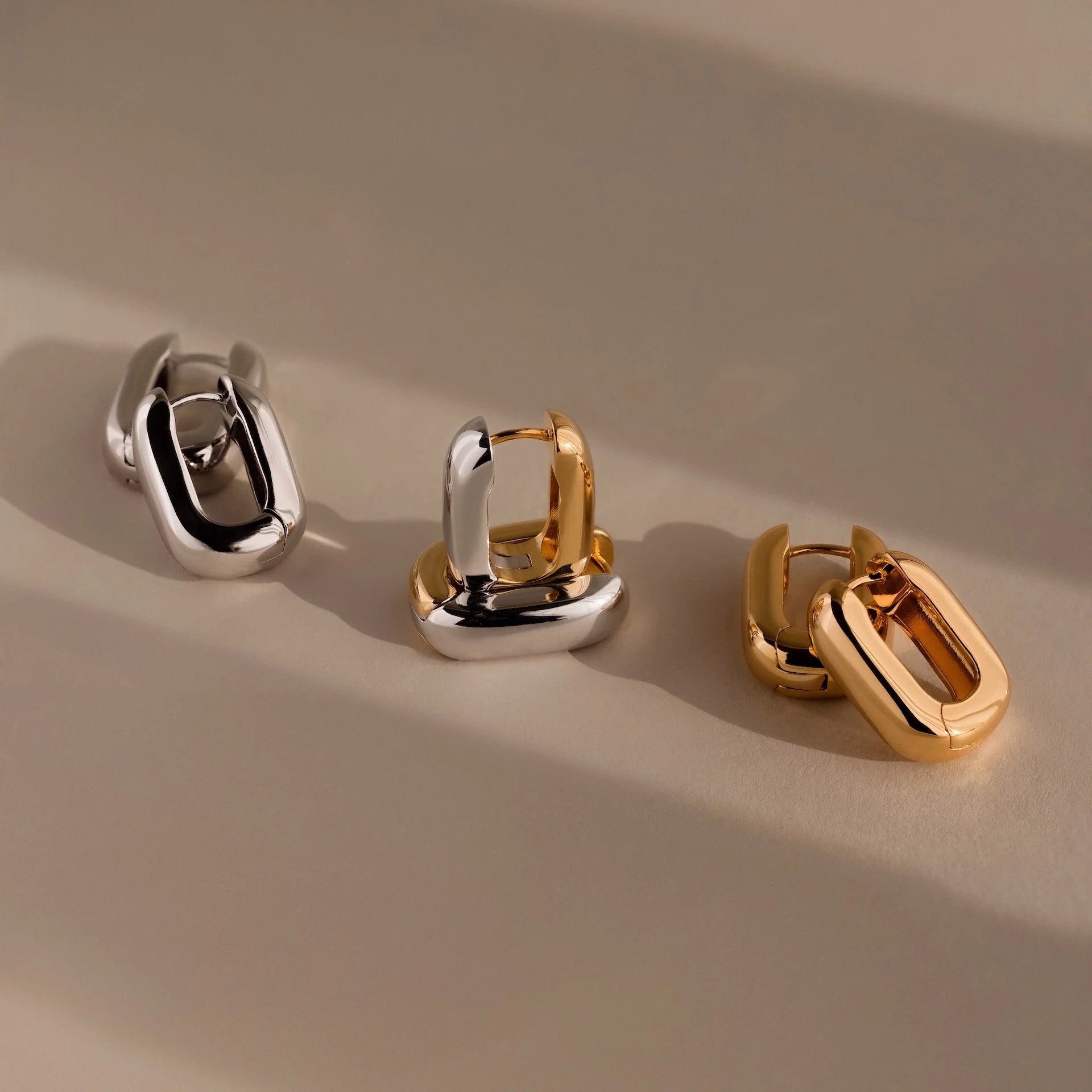 Bold Link Hoops  Silver 18K Gold Plated