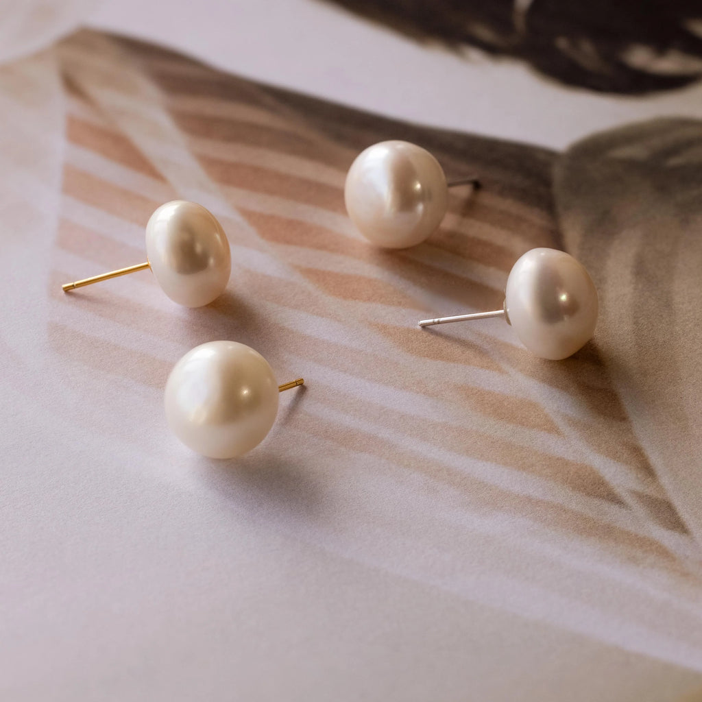 Bold Pearl Studs Silver 18K Gold Plated