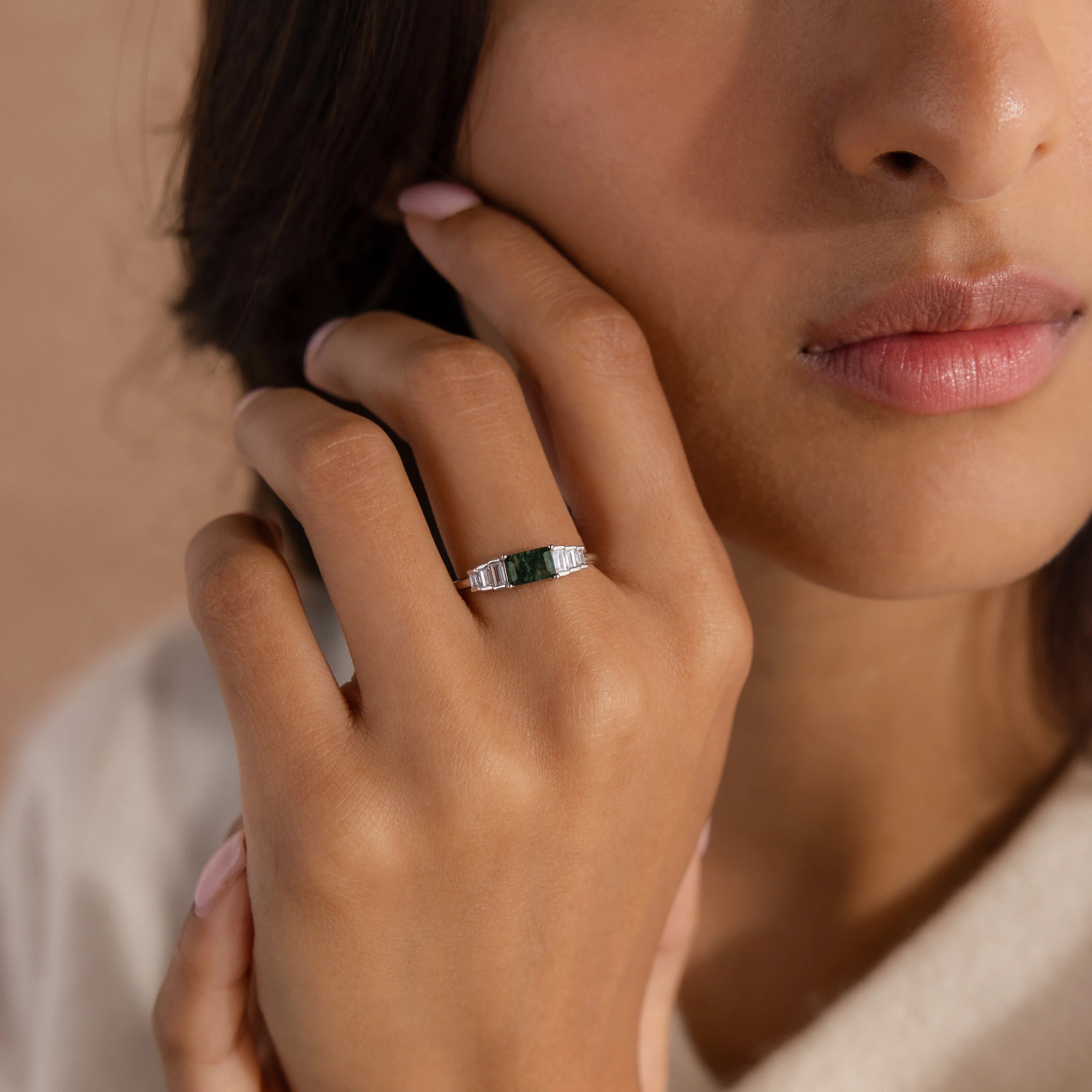 Diamond Agate Statement Ring  Silver 18K Gold Plated