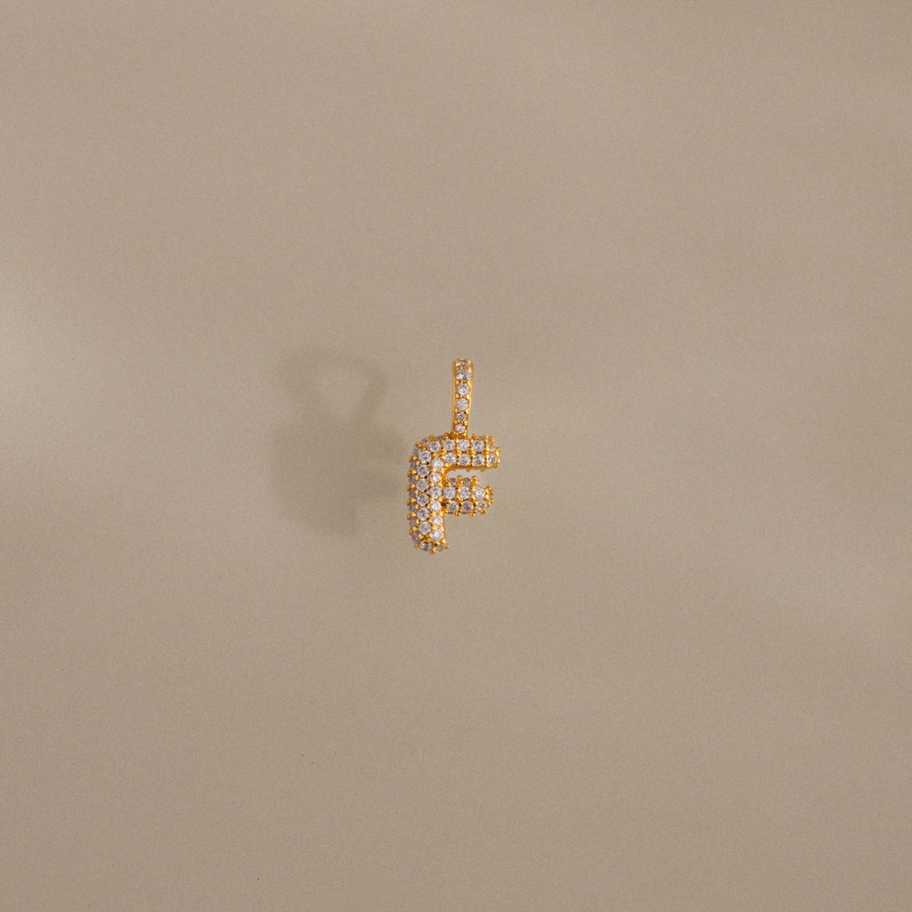 Diamond Pave Bubble Letter Charm Silver 18K Gold Plated