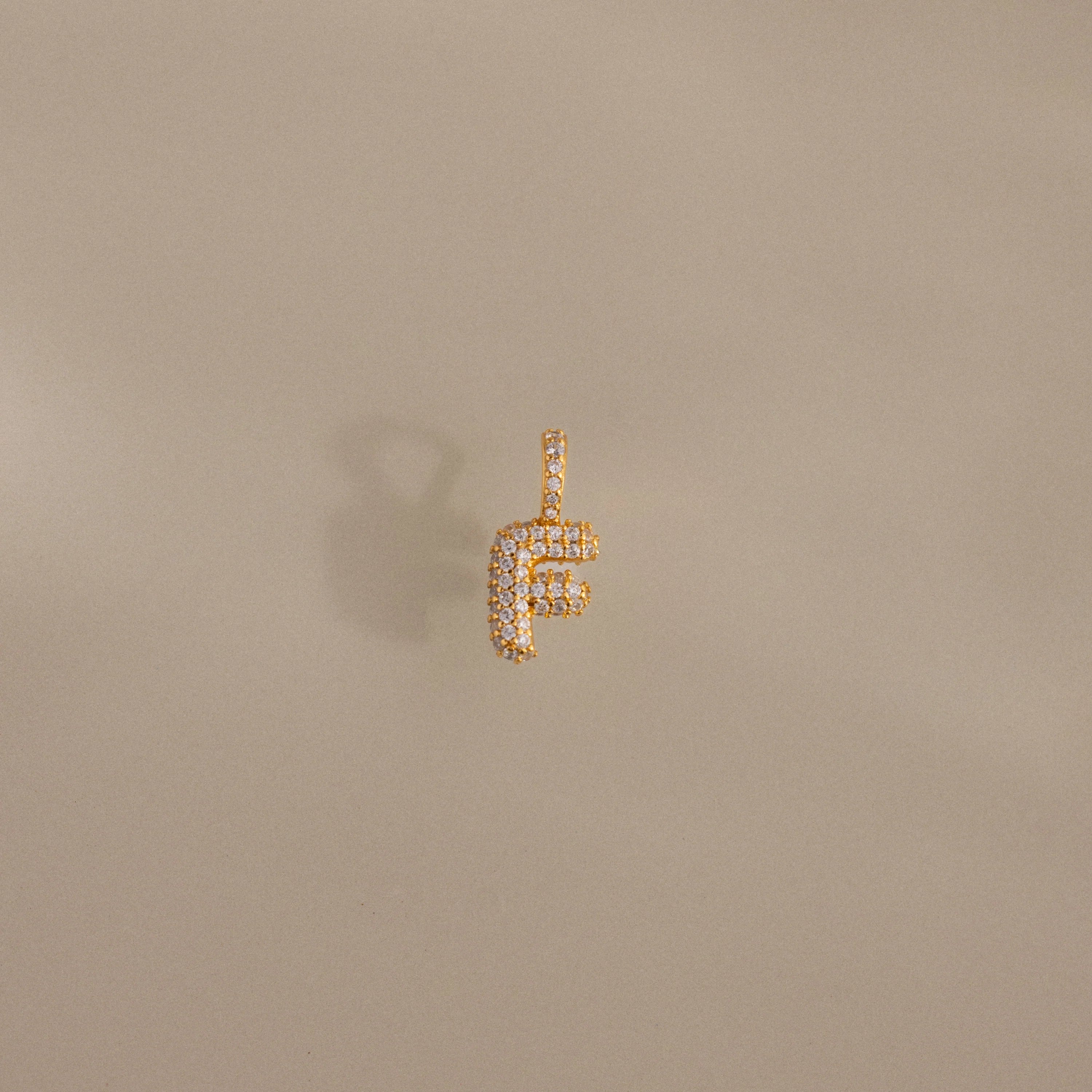 Diamond Pave Bubble Letter Charm Silver 18K Gold Plated