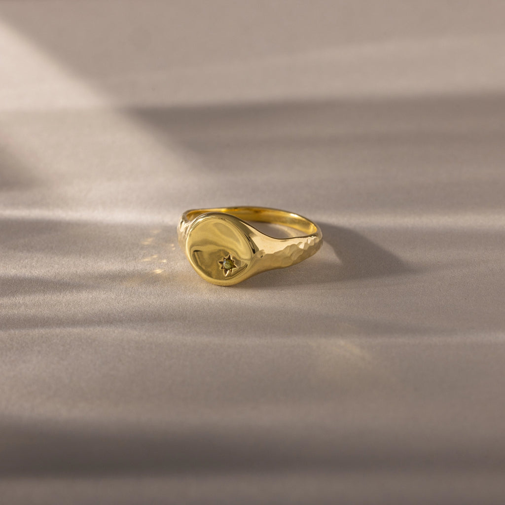 North Star Birthstone Signet Ring Silver 18K Gold Plated