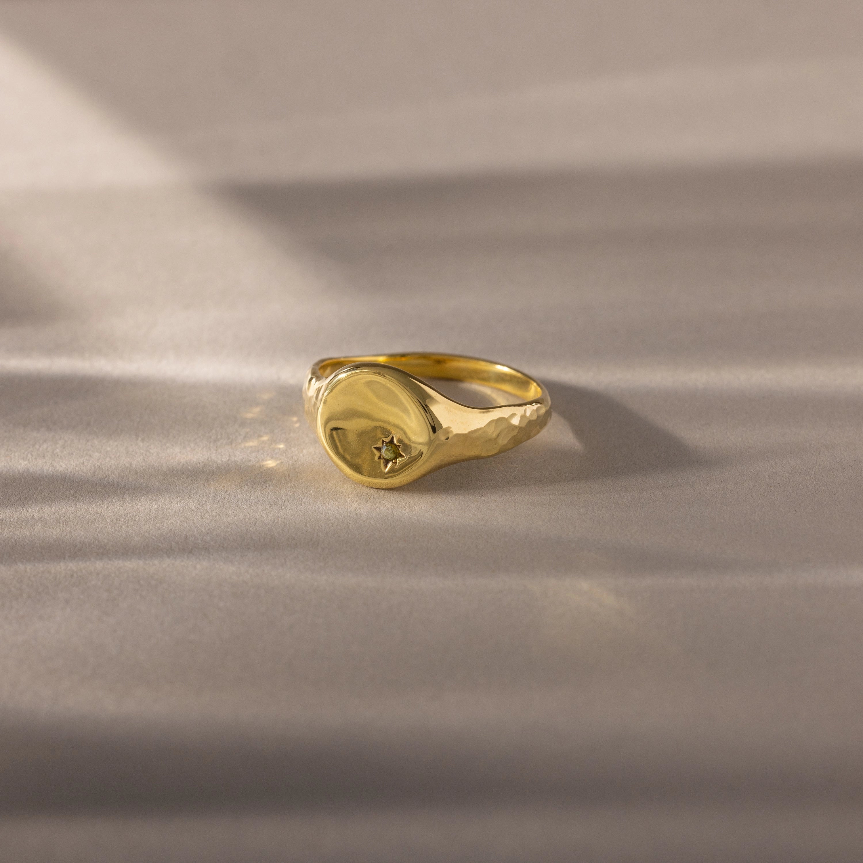 North Star Birthstone Signet Ring Silver 18K Gold Plated