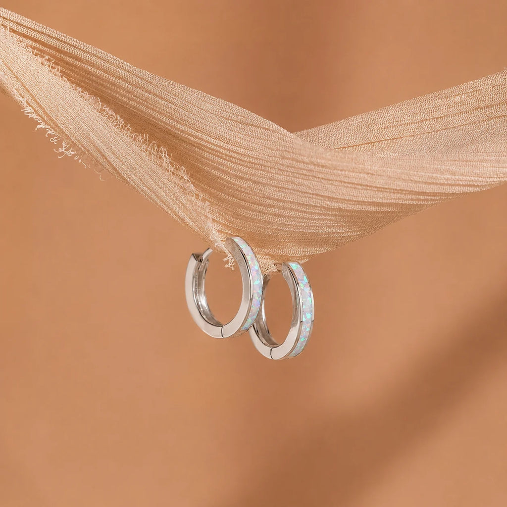 White Opal Inlay Hoops