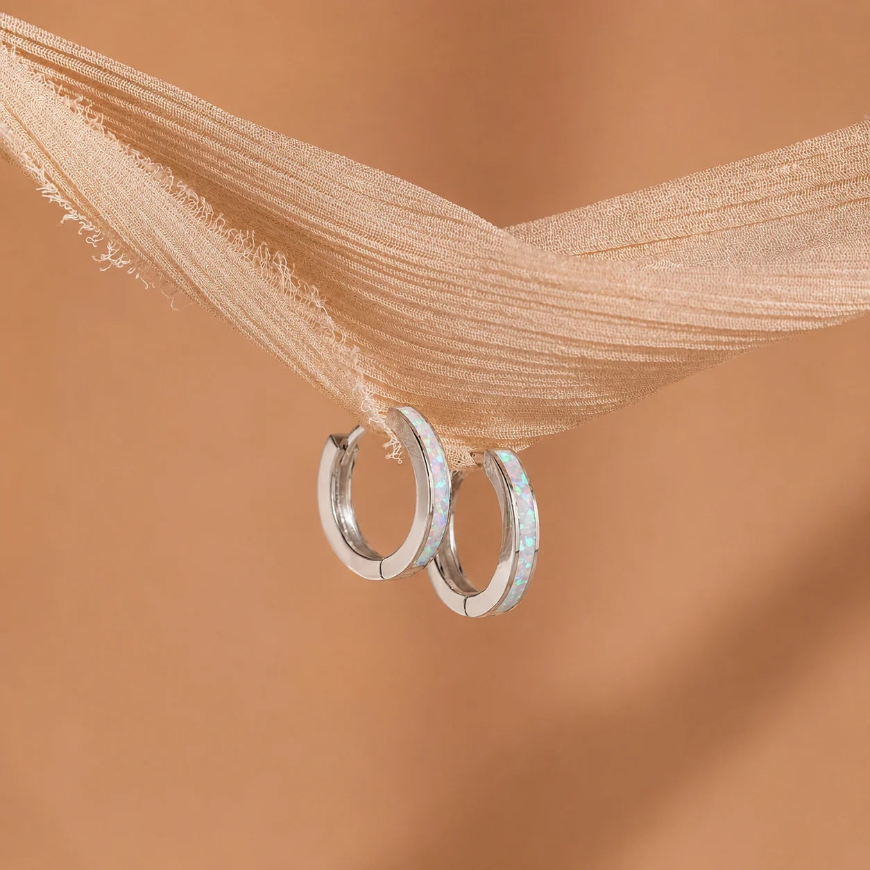 White Opal Inlay Hoops
