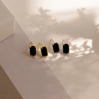 Rectangle Black Onyx Studs Silver 18K Gold Plated