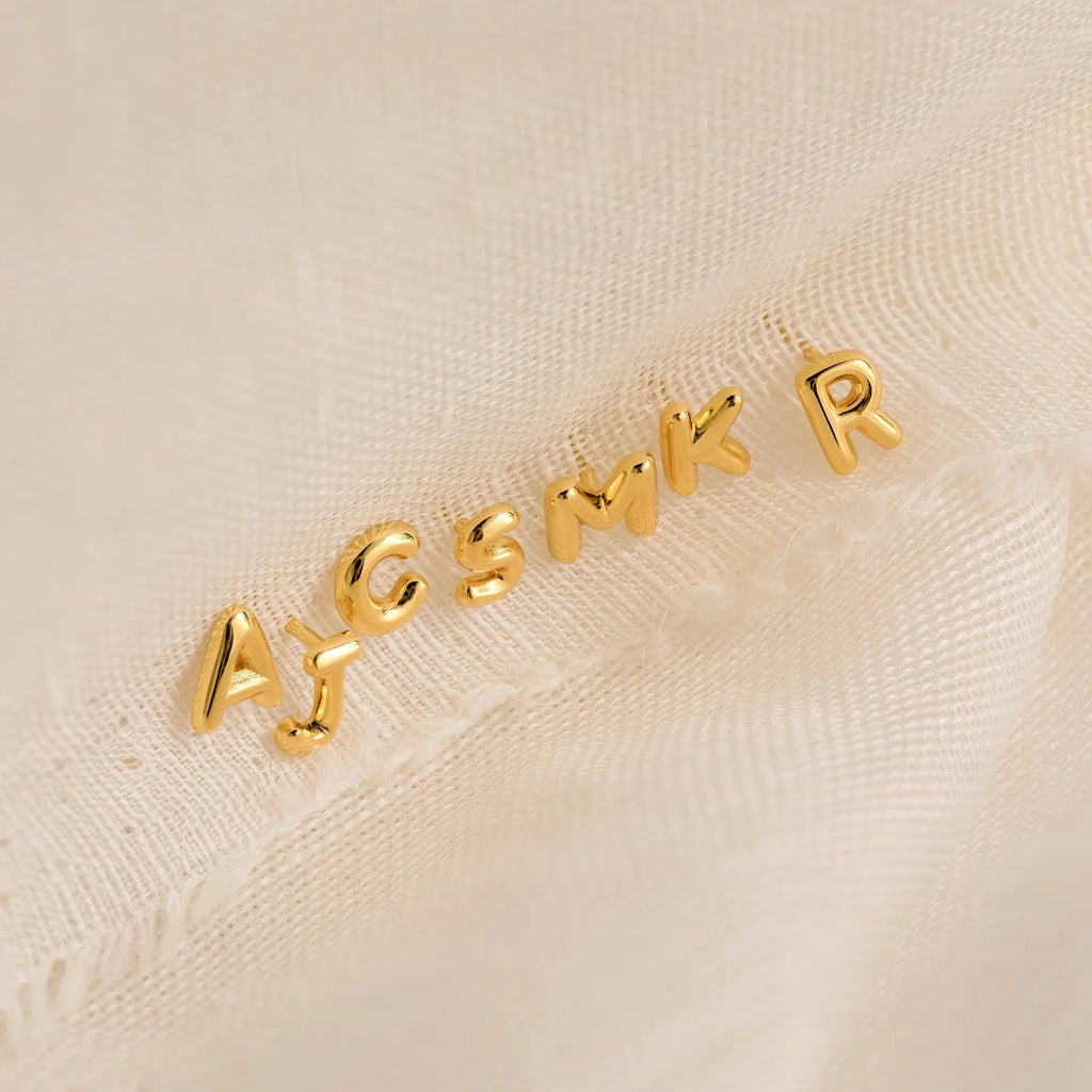 Bubble Letter Studs Silver 18K Gold Plated