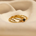 Diamond Onyx Ring Set Silver 18K Gold Plated