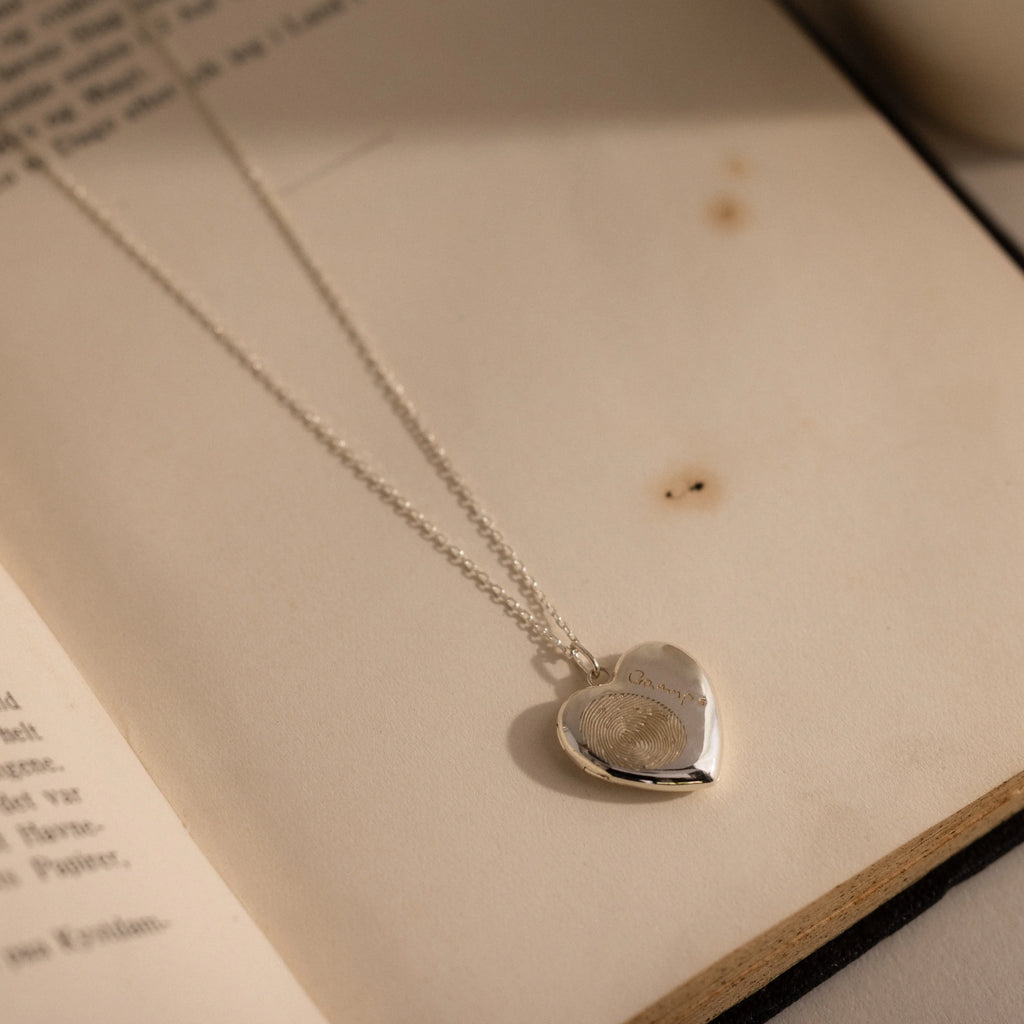 Fingerprint Heart Locket Necklace Silver 18K Gold Plated