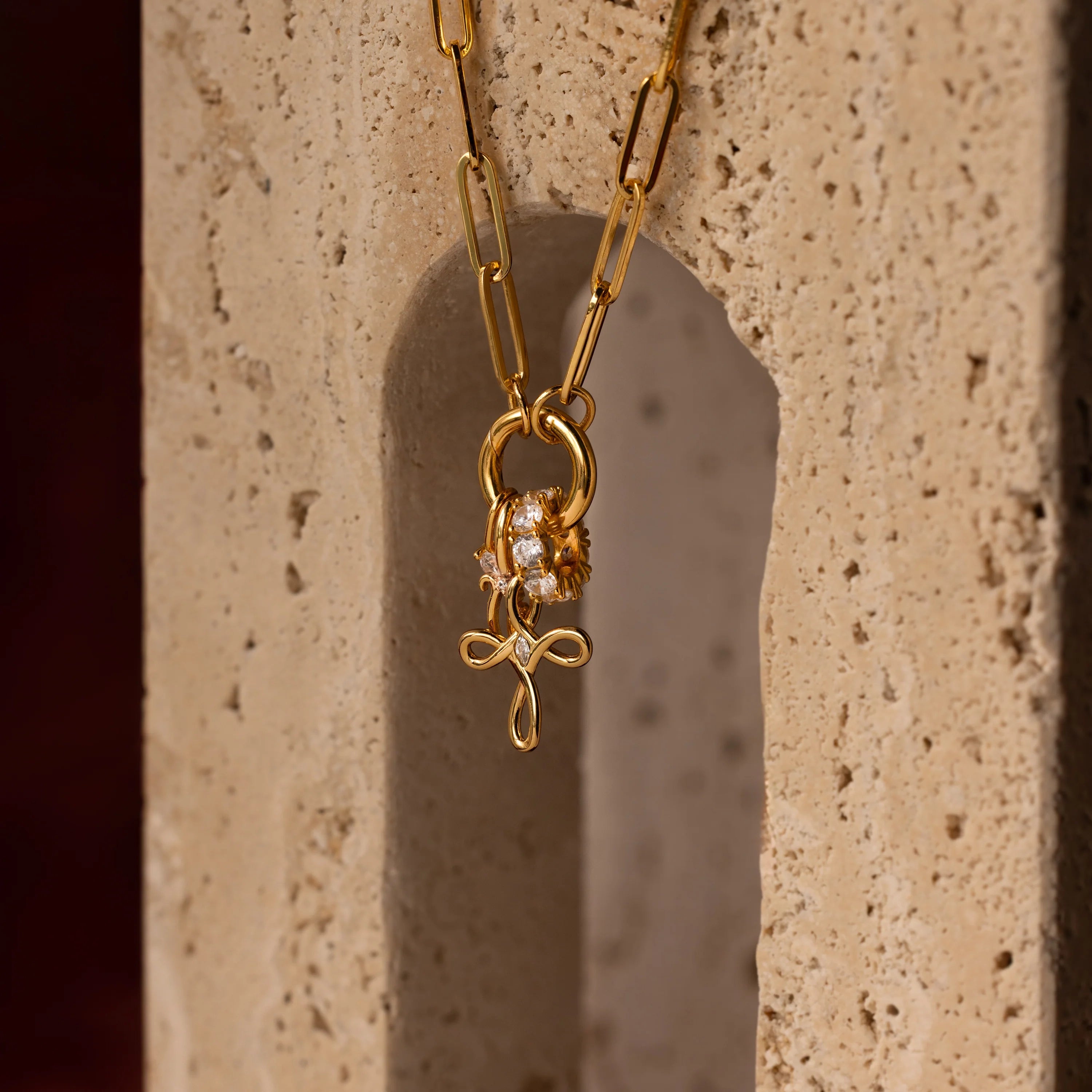 Diamond Infinity Cross Charm Silver 18K Gold Plated
