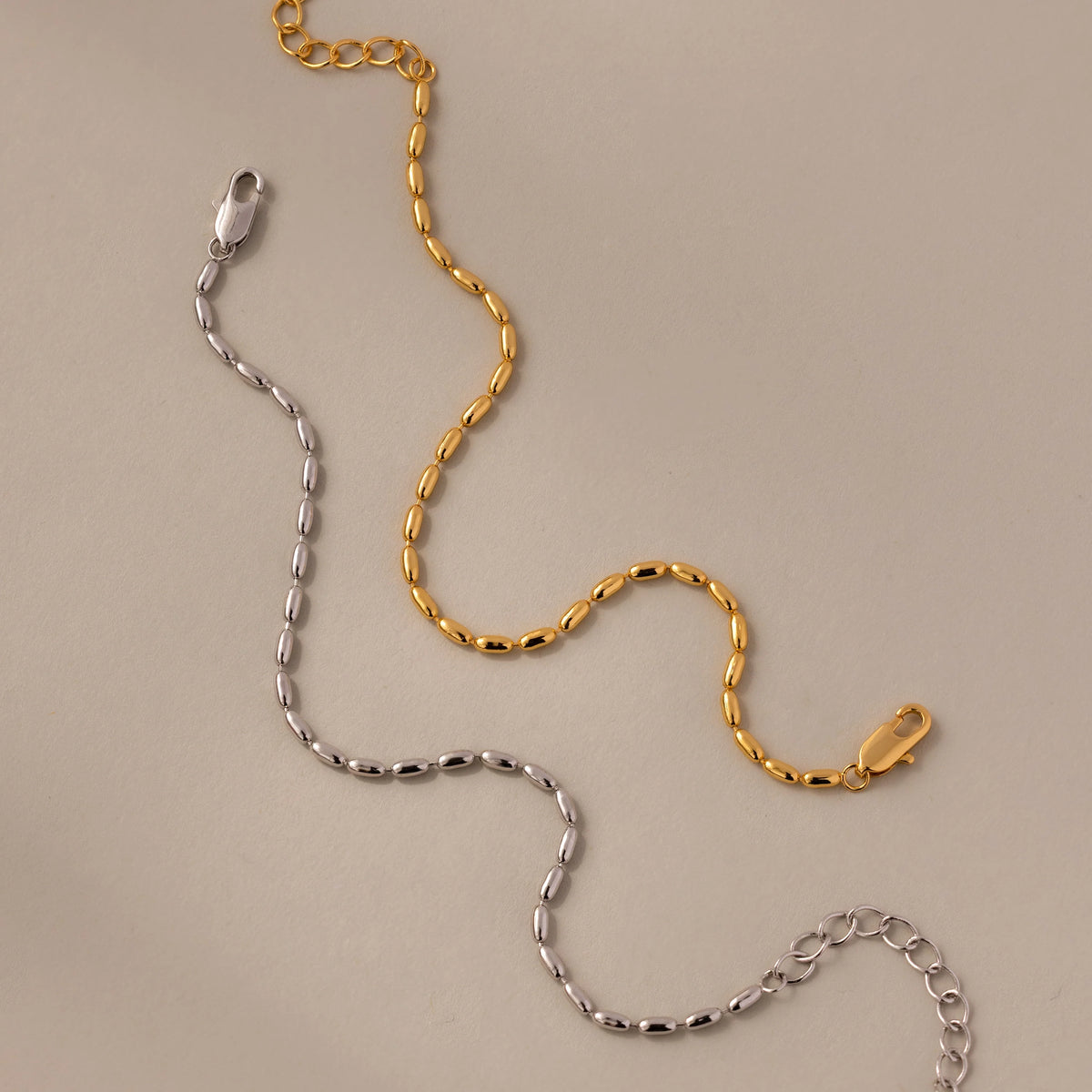 Oval Beaded Bracelet Silver 18K Gold Plated