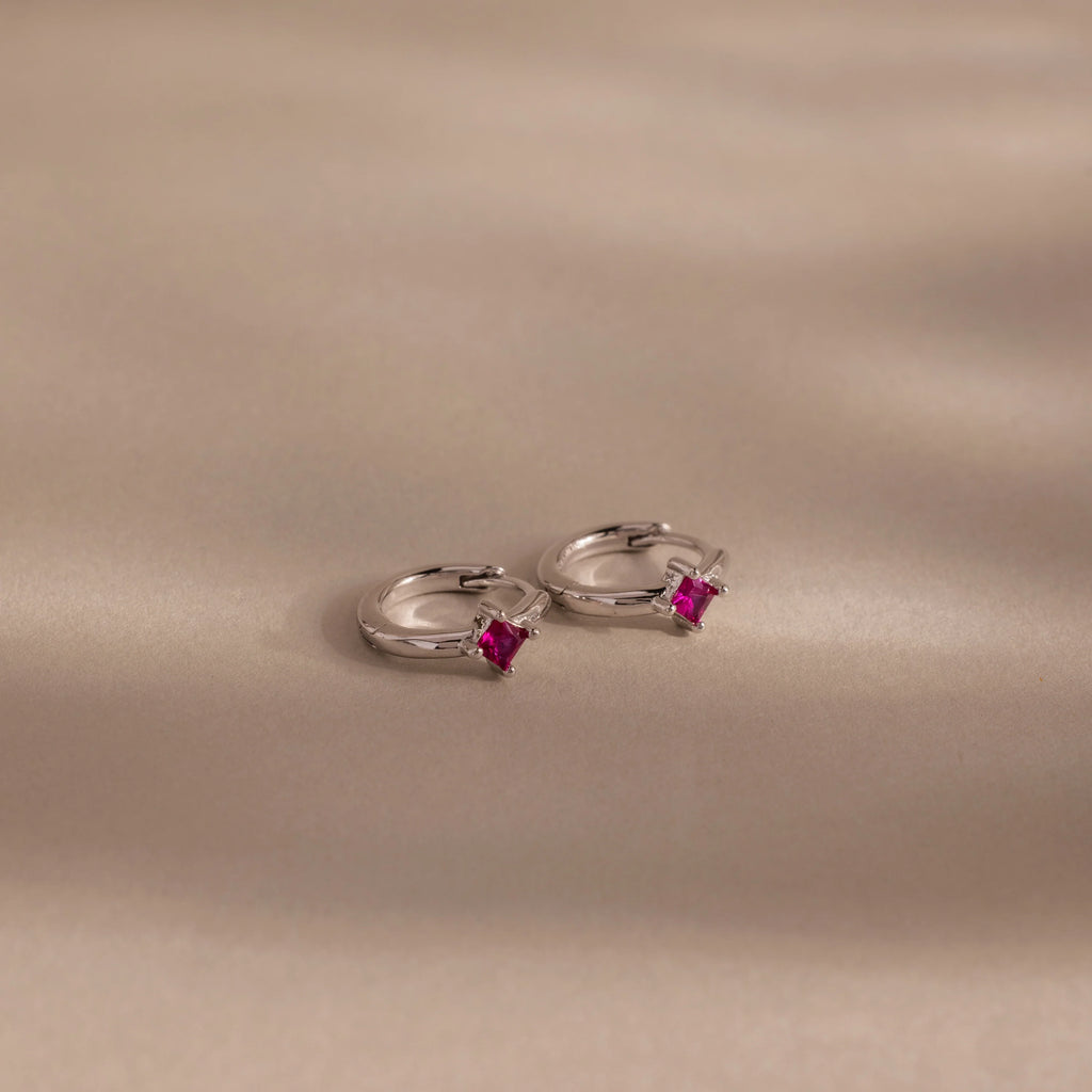Athena Ruby Huggies Silver 18K Gold Plated