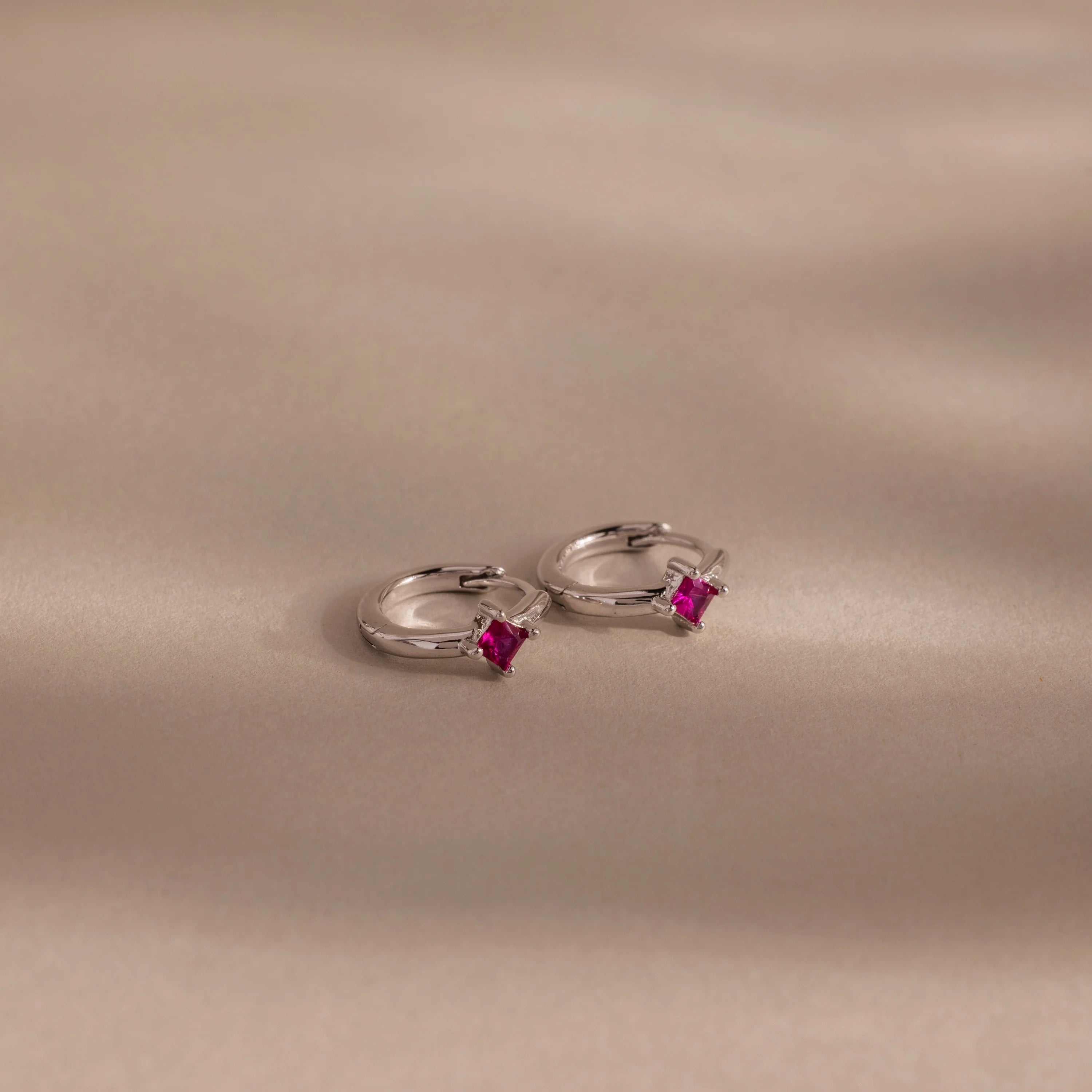 Athena Ruby Huggies Silver 18K Gold Plated