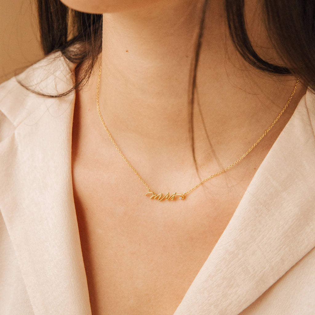 Dainty Mrs. Charm Necklace Silver 18K Gold Plated