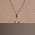 Diamond Butterfly Necklace & Earrings Set Silver 18K Gold Plated