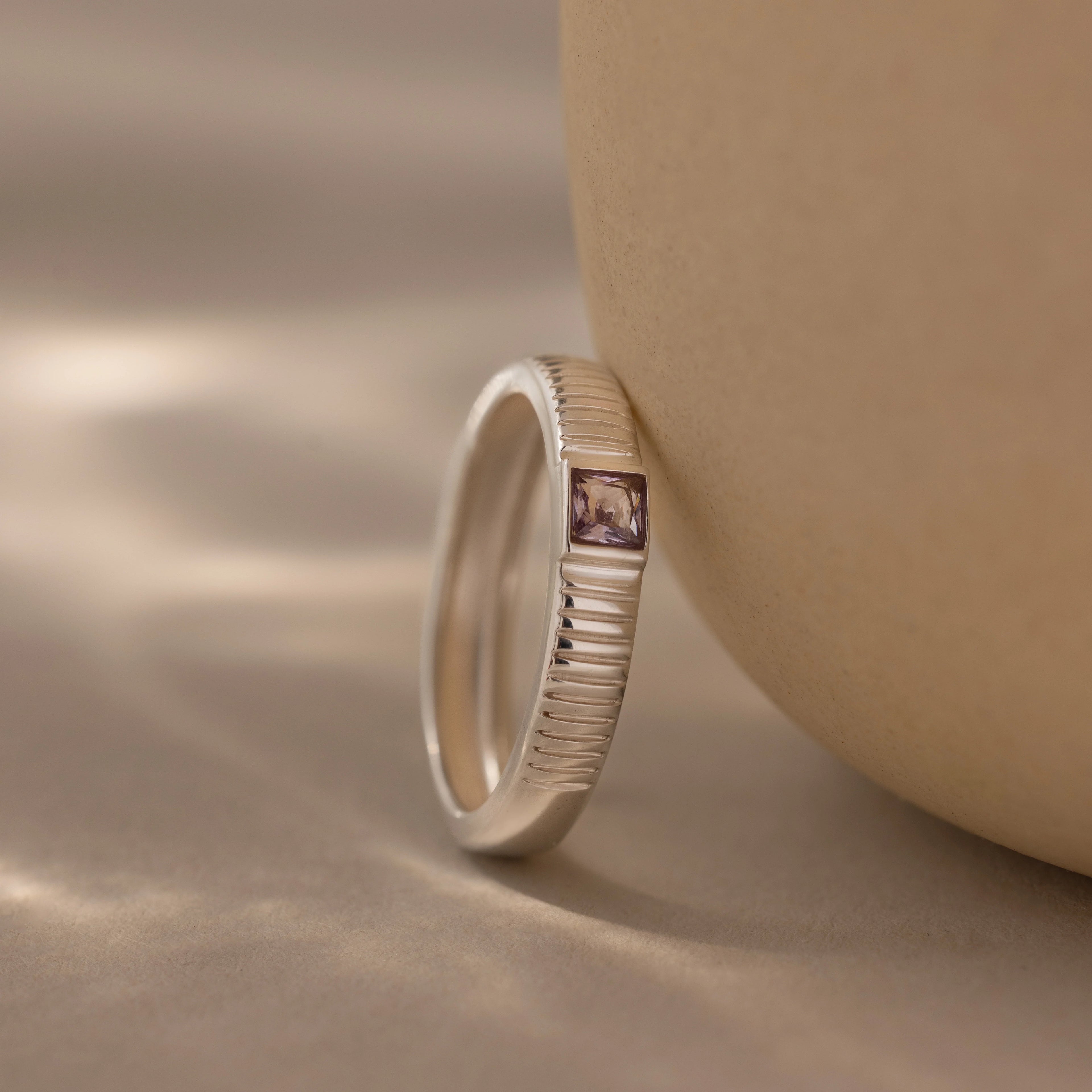 Ribbed Alexandrite Band Silver 18K Gold Plated