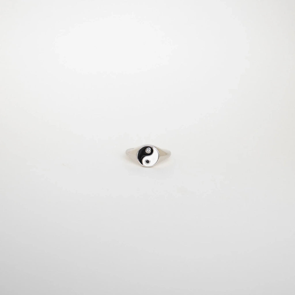 Yin Yang Signet Ring Silver 18K Gold Plated