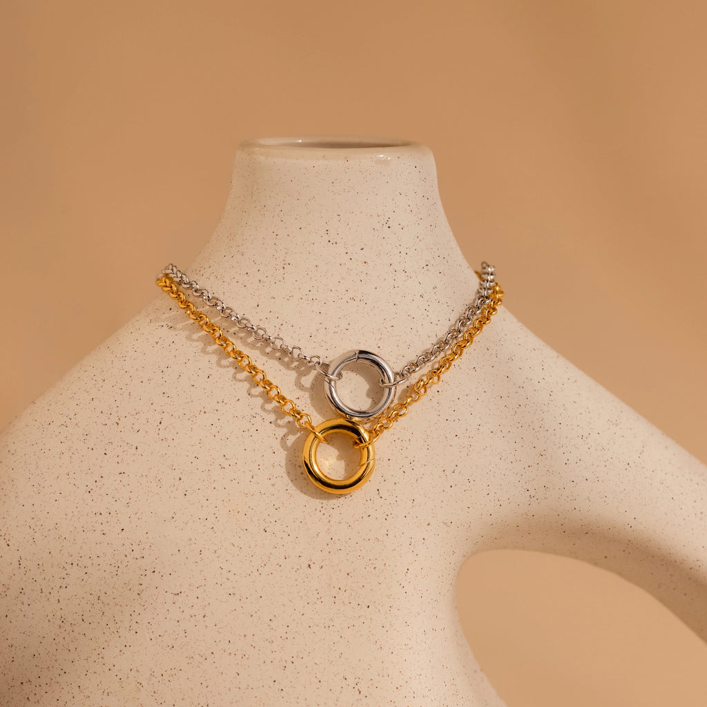 Rolo Circle Charm Bracelet Silver 18K Gold Plated