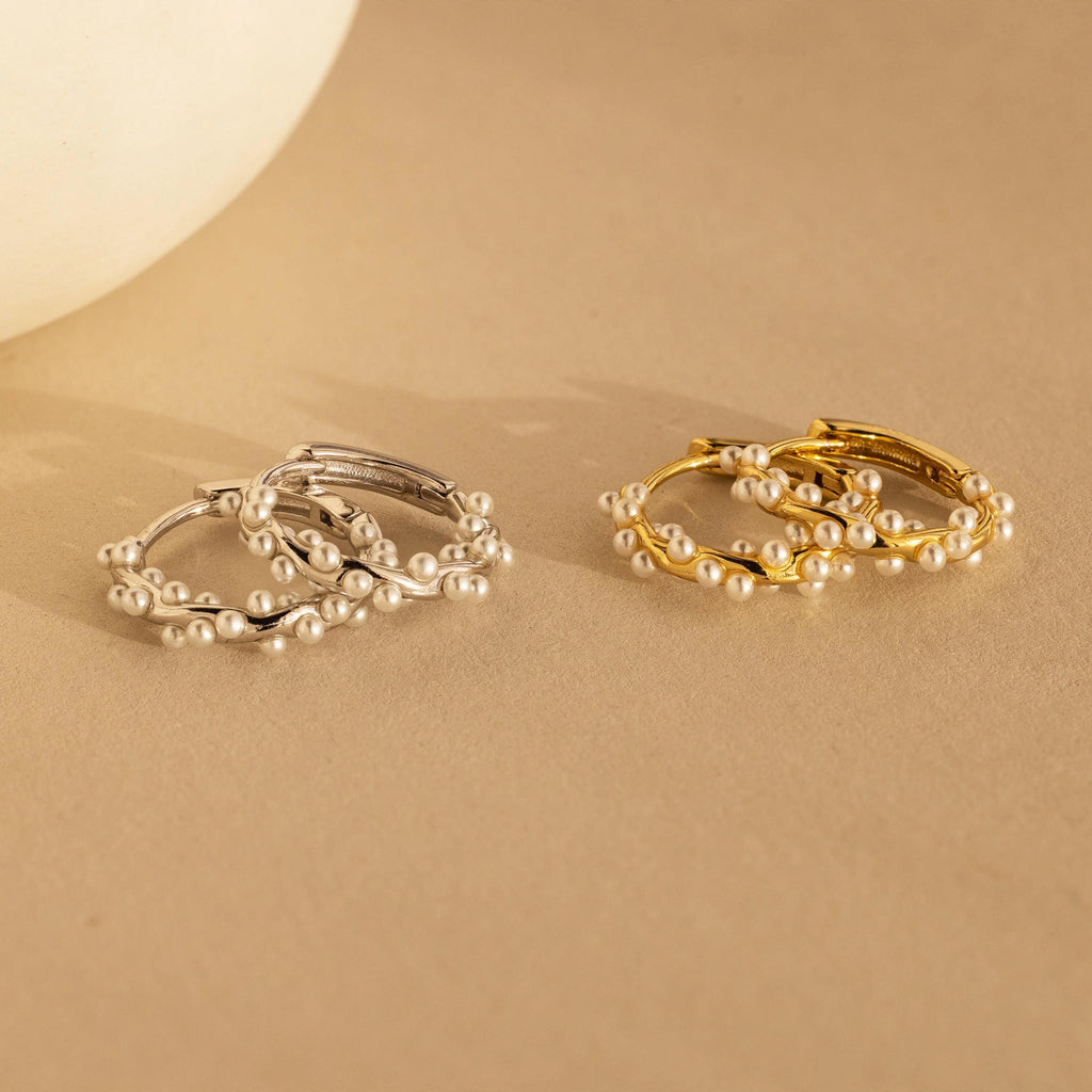 Pearl Cluster Huggies Silver 18K Gold Plated