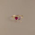 Toi et Moi Heart-Pear Cut Birthstone Ring Silver 18K Gold Plated