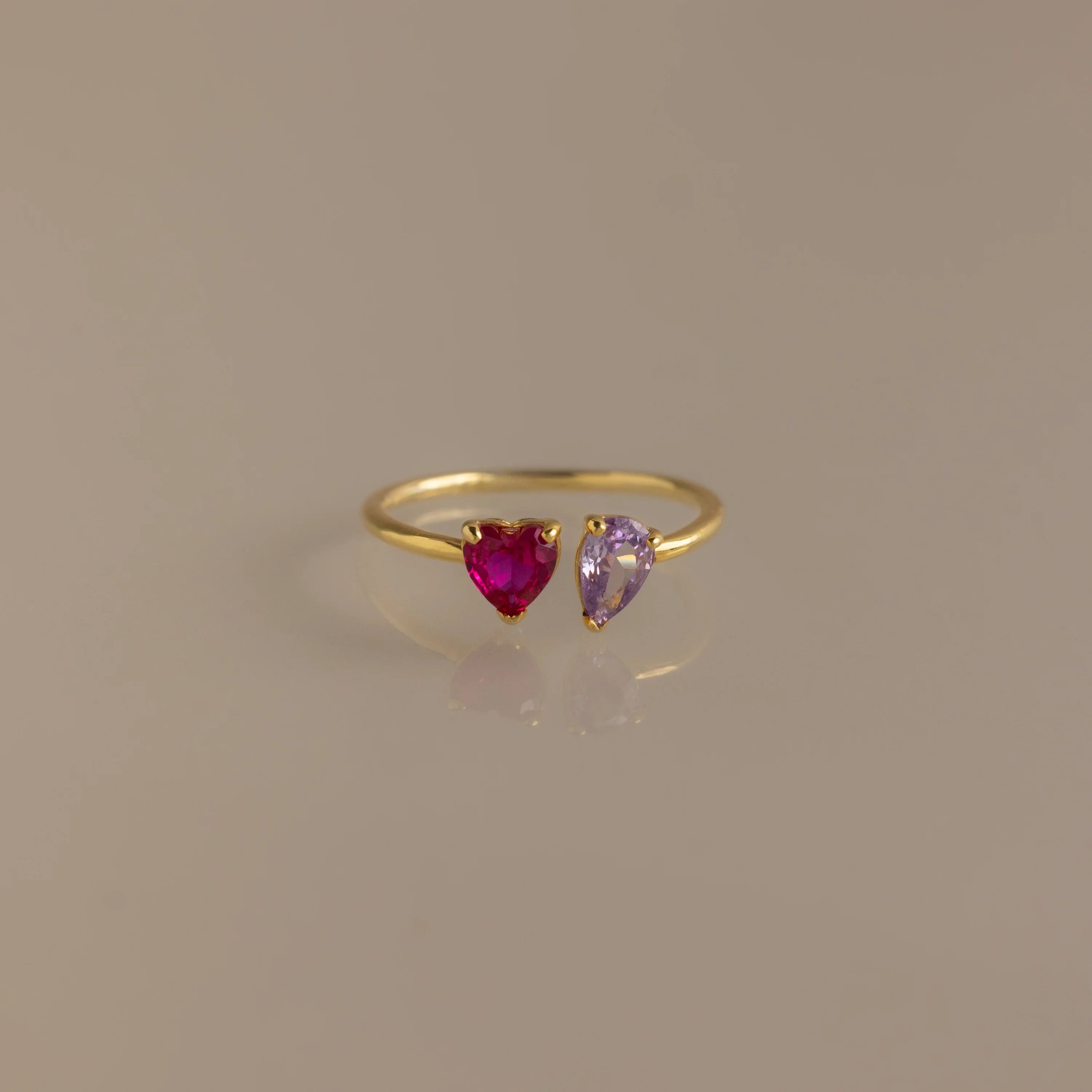 Toi et Moi Heart-Pear Cut Birthstone Ring Silver 18K Gold Plated