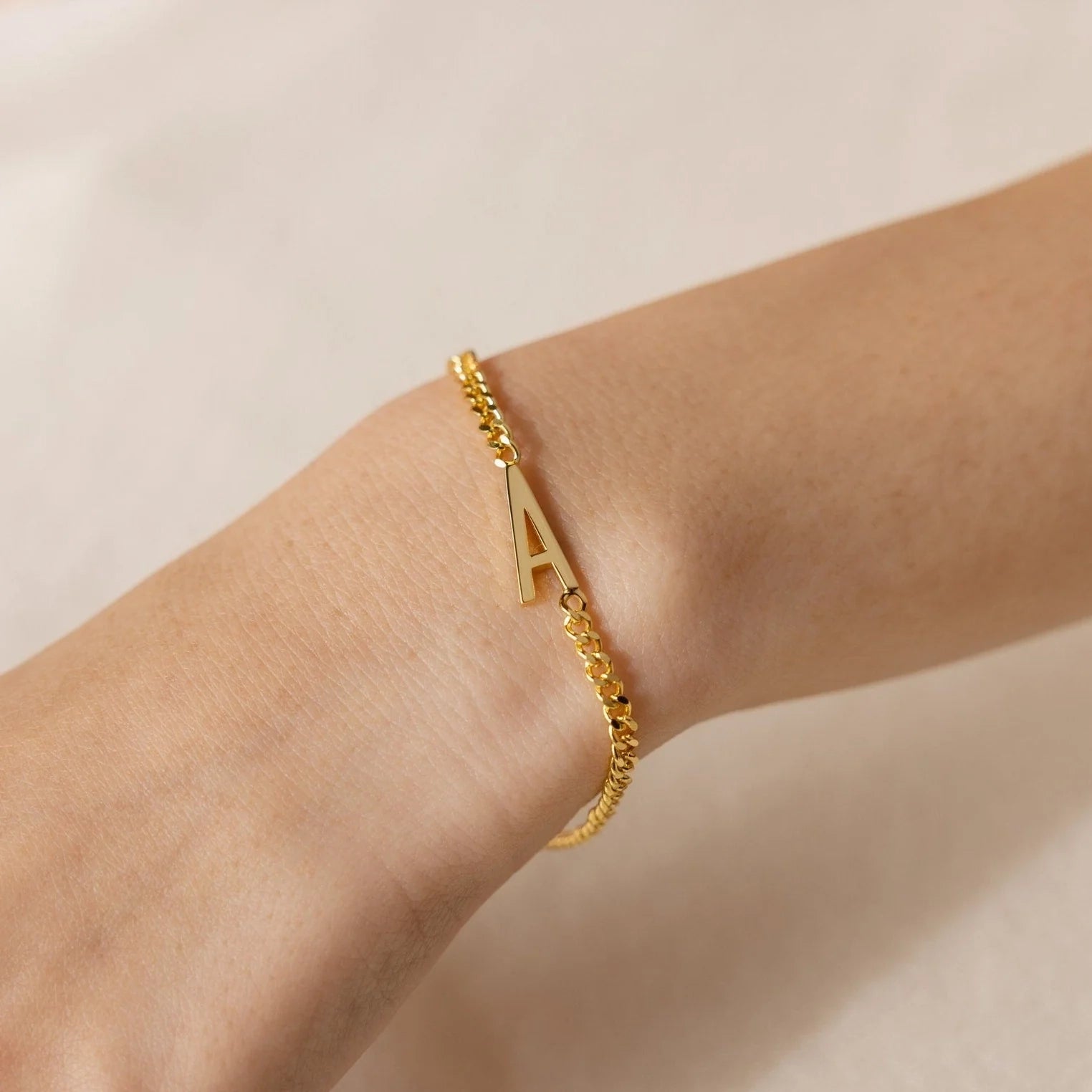 Large Letter Bracelet Silver 18K Gold Plated