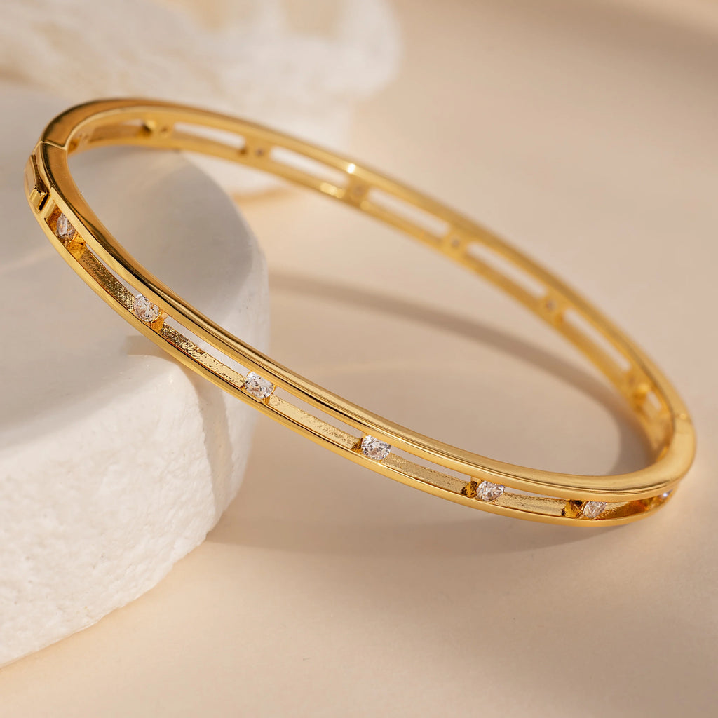 Lace Diamond Bangle Silver 18K Gold Plated