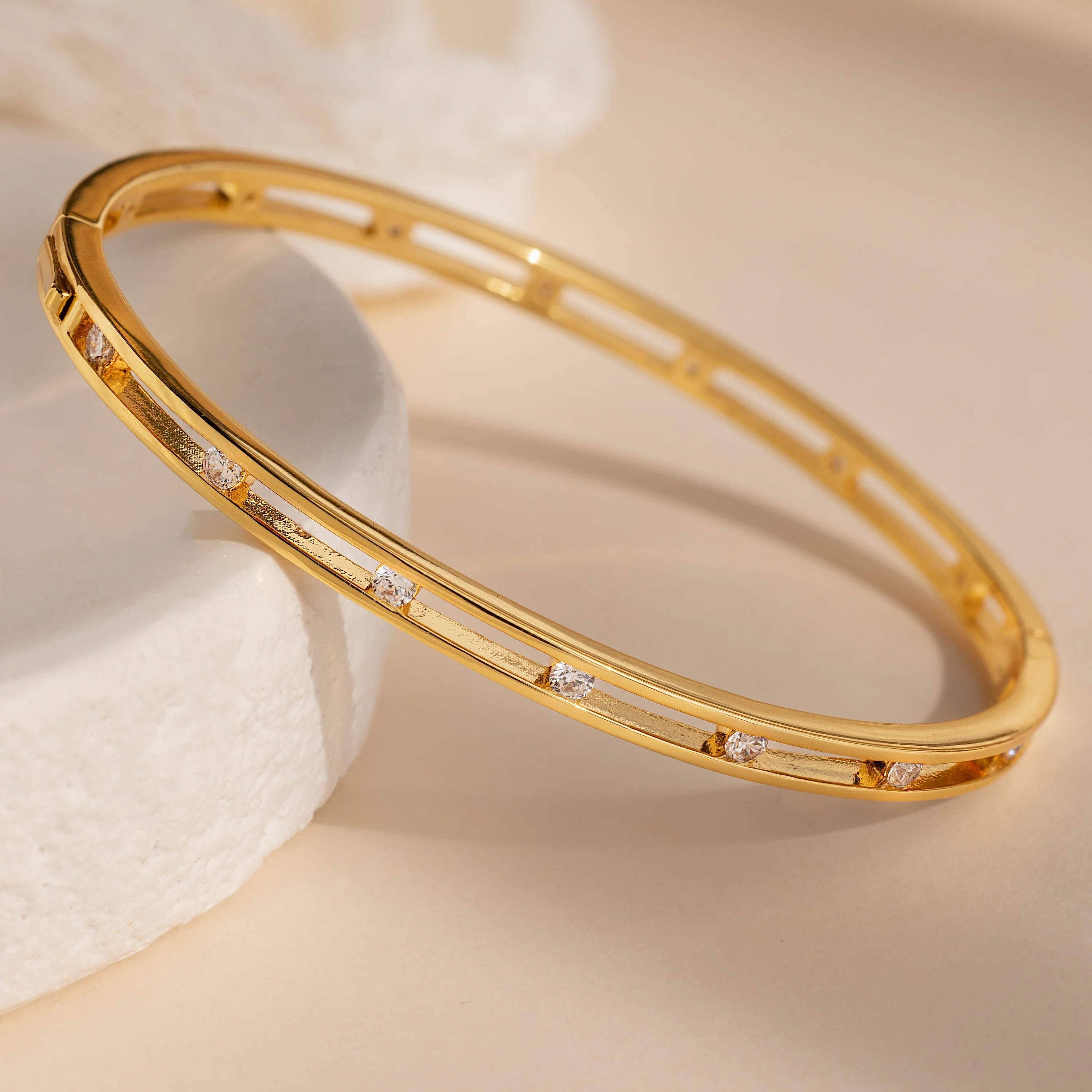 Lace Diamond Bangle Silver 18K Gold Plated