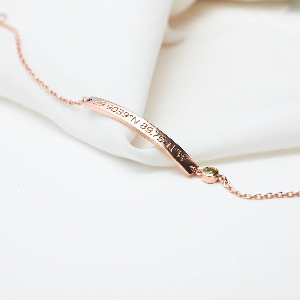 Thin Coordinates Bar Bracelet Silver 18K Gold Plated