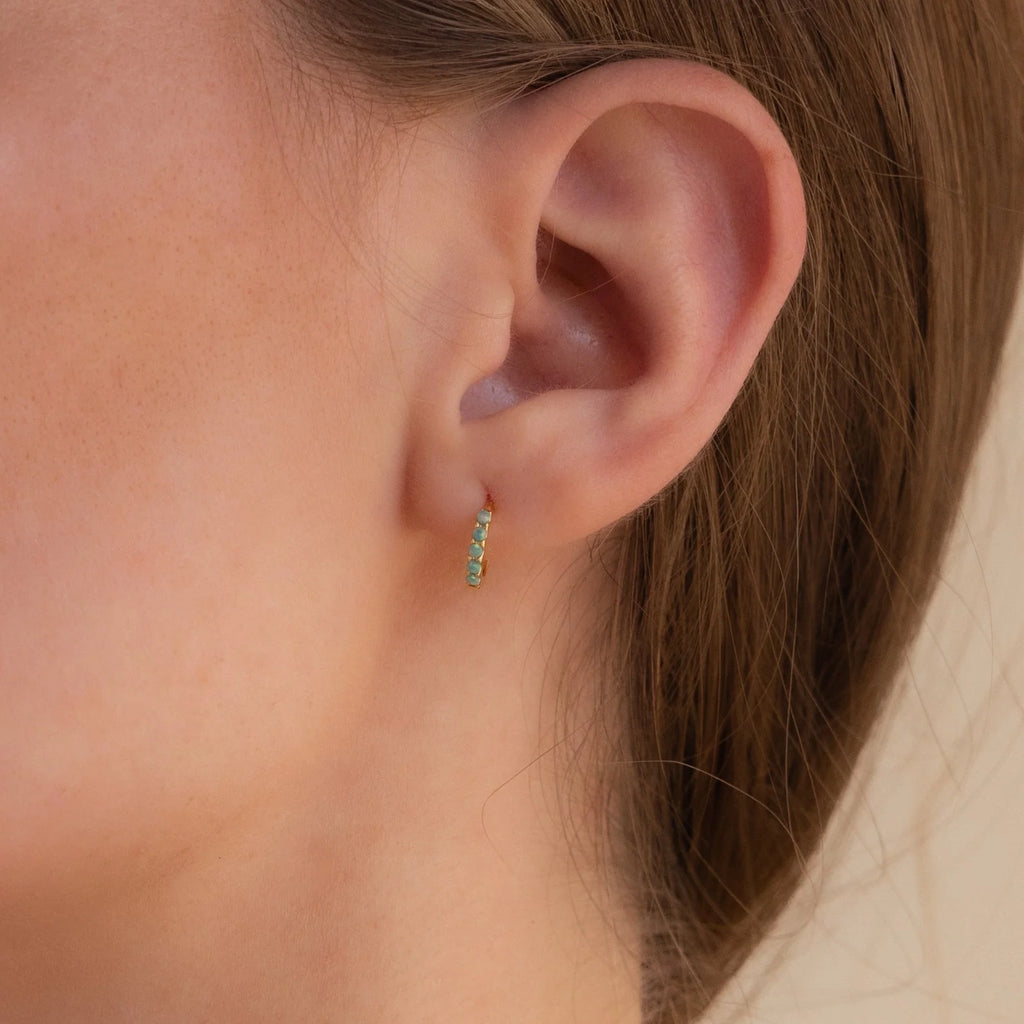 Garden Green Opal Huggies Silver 18K Gold Plated