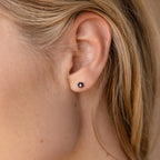 Onyx Flower FlatBack Studs Silver 18K Gold Plated