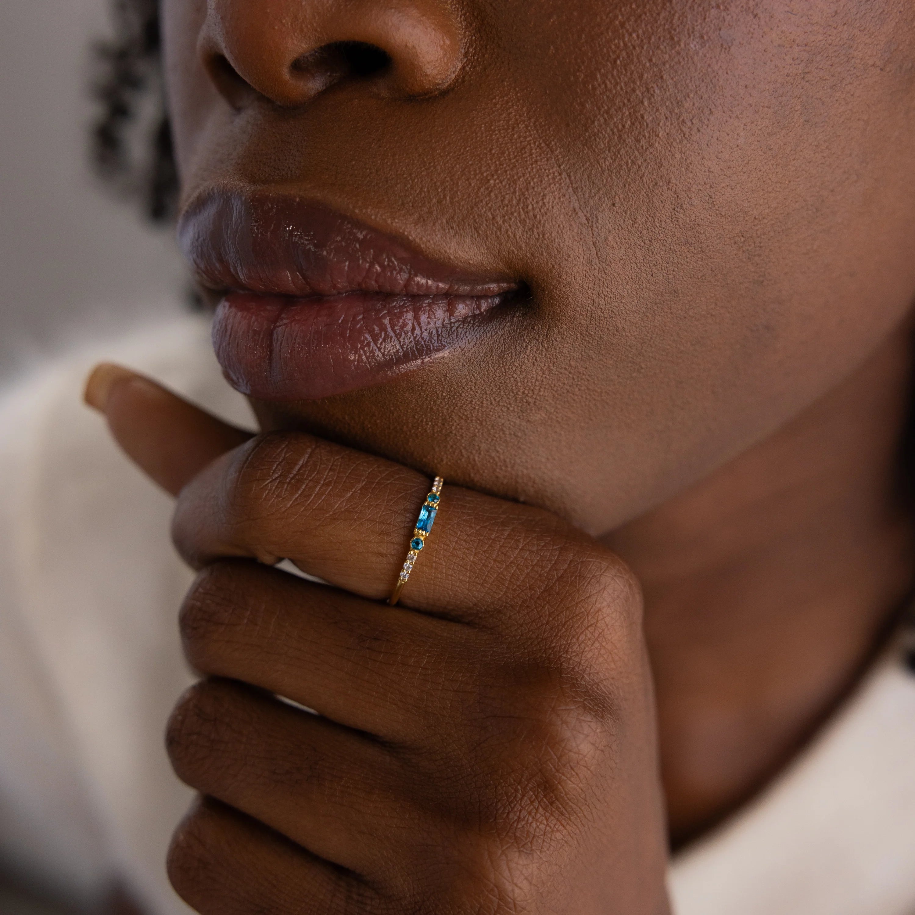 Topaz Dainty Baguette Ring Silver 18K Gold Plated