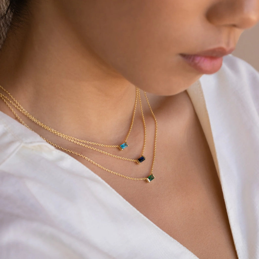 Emery Birthstone Necklace Silver 18K Gold Plated