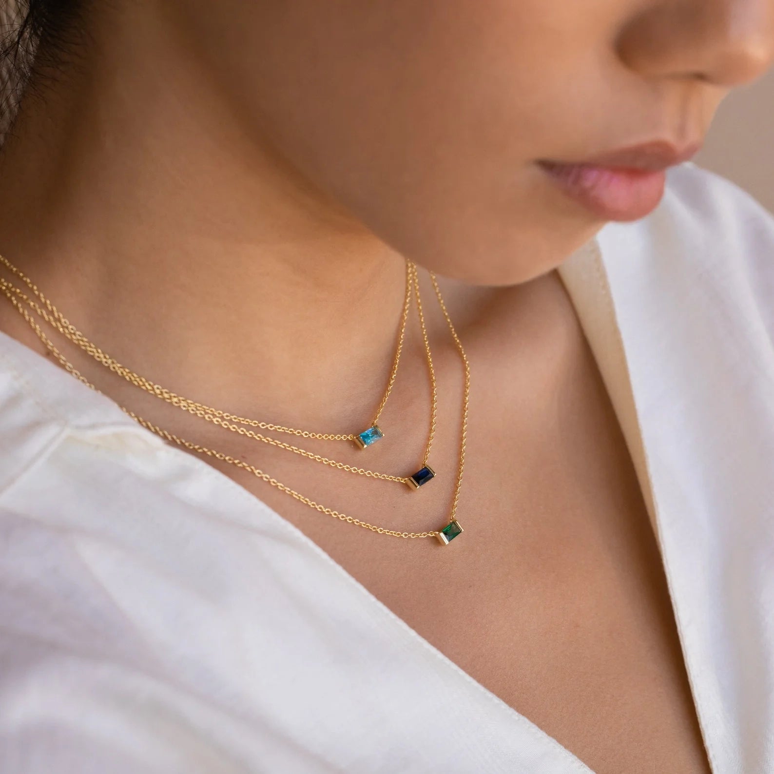 Emery Birthstone Necklace Silver 18K Gold Plated